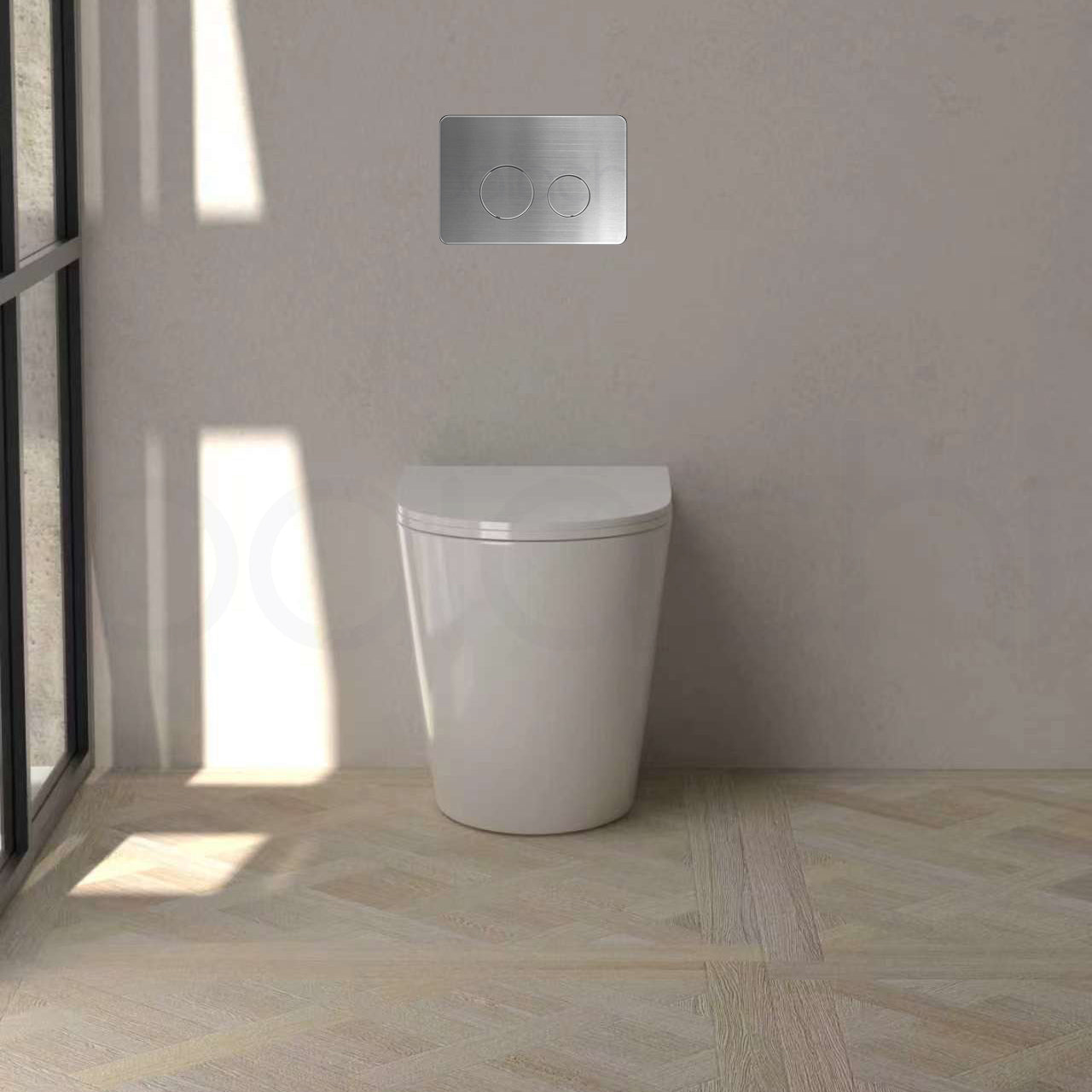 Baiachi Involution Rimless In Wall Tornado Toilet Suite with Round Stainless Steel Flushing Buttons BTW2