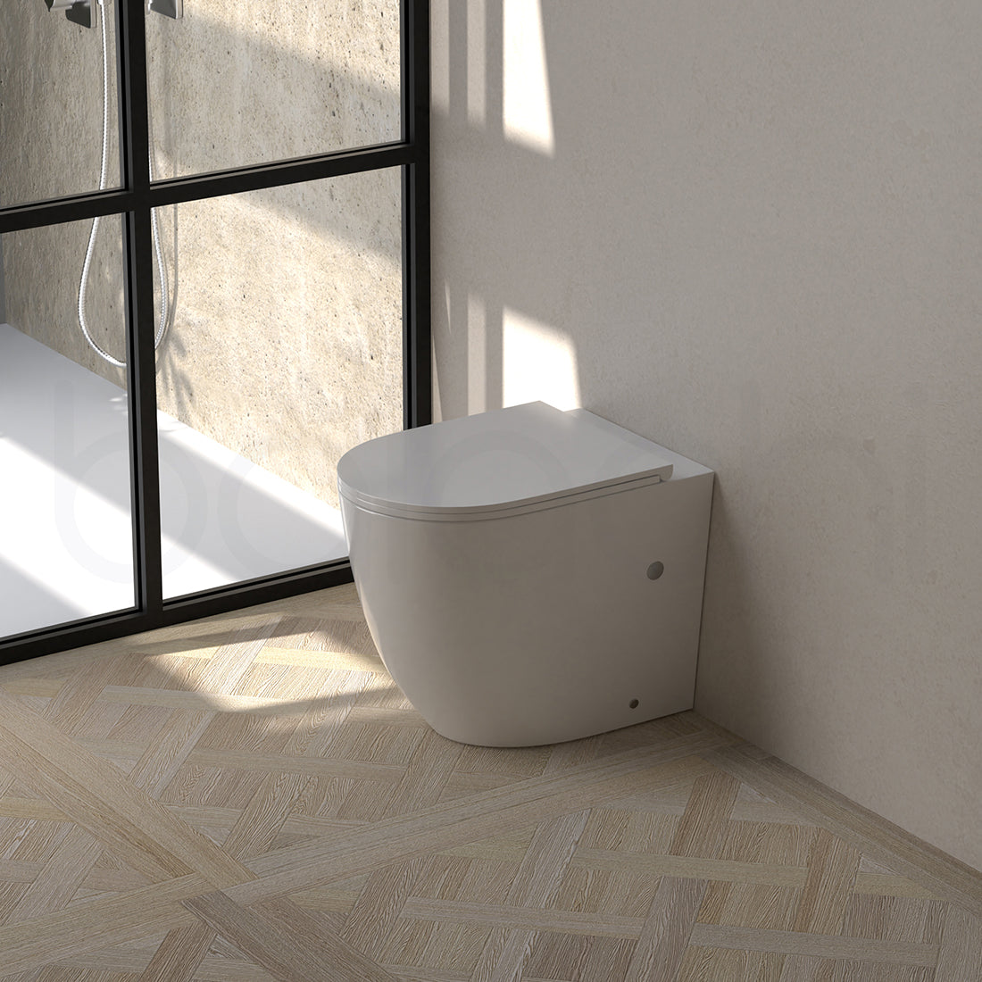 Baiachi Involution Rimless In Wall Tornado Toilet Suite with Round Stainless Steel Gun Metal Flushing Buttons BTW1