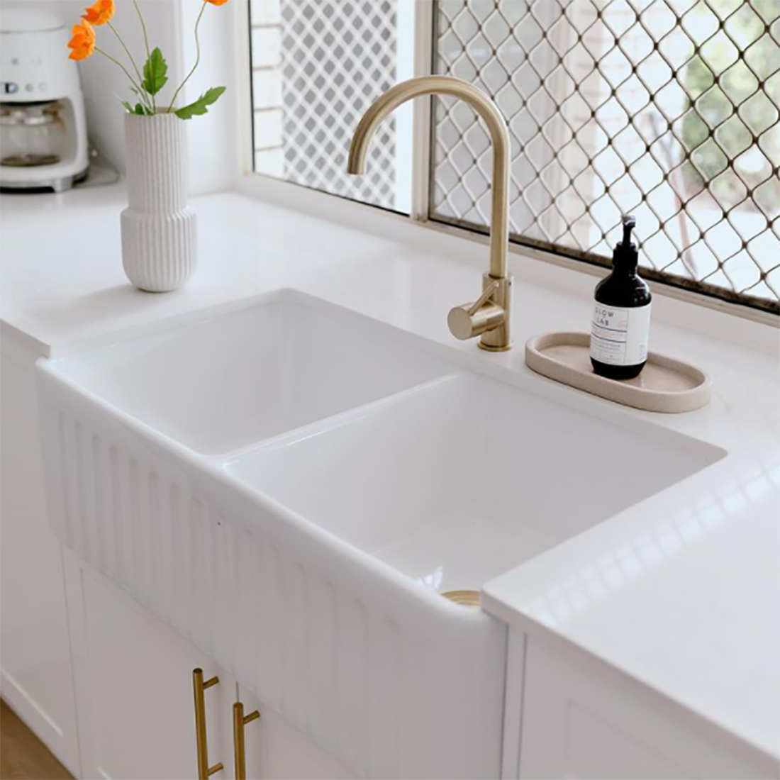 Baiachi 835X455X255mm Butler Farmhouse Fireclay Kitchen Laundry Sink Brushed Copper Waste