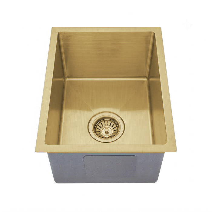 Baiachi 350x450 Handmade Kitchen and Laundry Stainless Steel Sink Single Bowl Top Undermount Brushed Gold