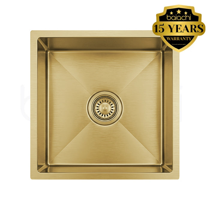 Baiachi 450x450 Handmade Kitchen and Laundry Stainless Steel Sink Single Bowl Top Undermount Brushed Gold