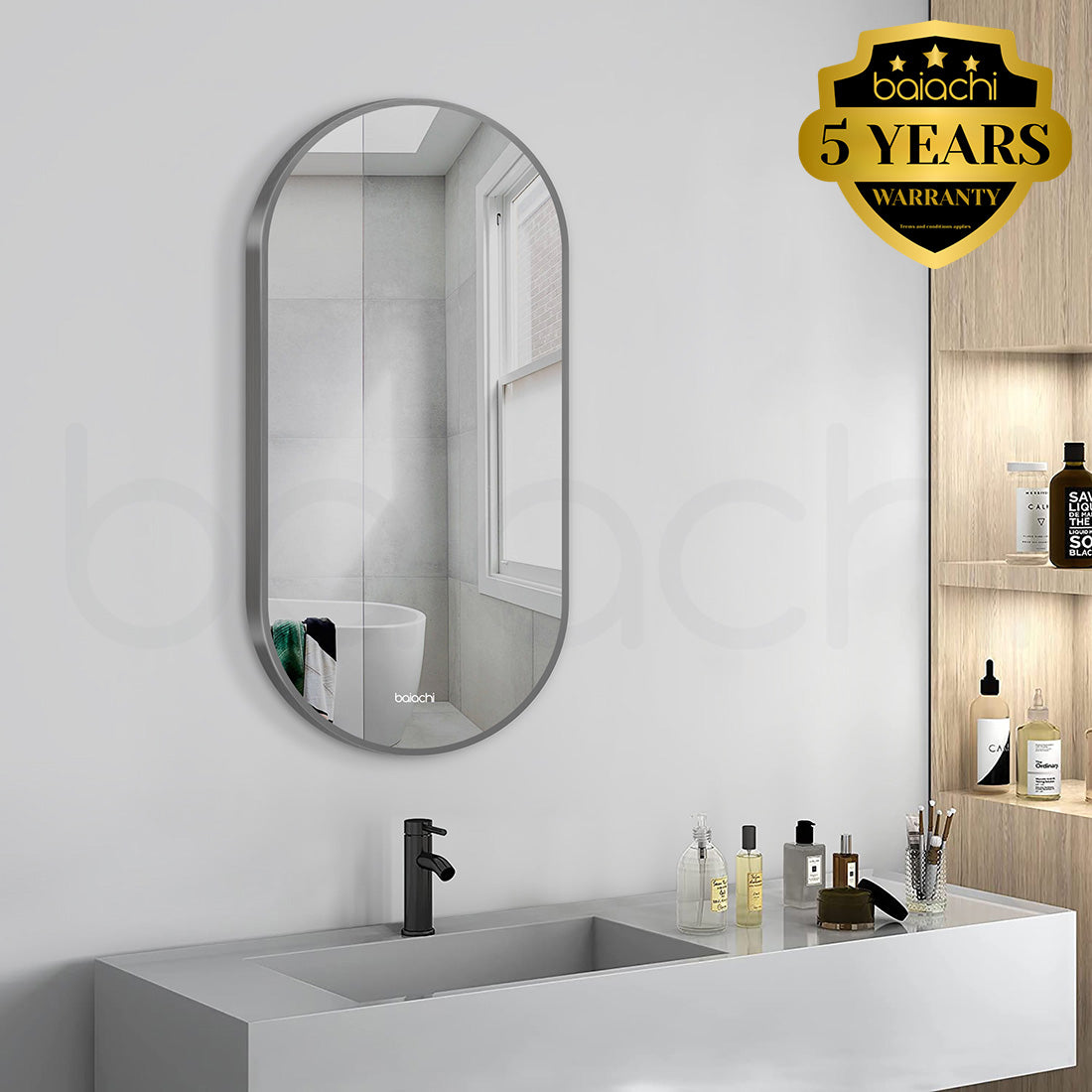 Baiachi Oval 450mmx900mm Frame Mirror Gun Metal