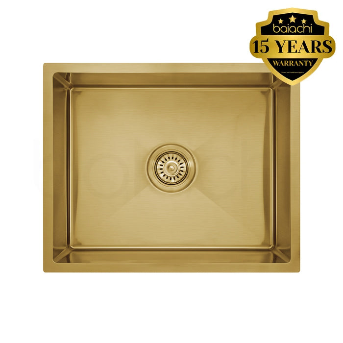 Baiachi 550x450 Handmade Kitchen and Laundry Stainless Steel Sink Single Bowl Top Undermount Brushed Gold