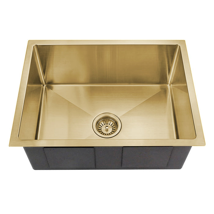 Baiachi 550x450 Handmade Kitchen and Laundry Stainless Steel Sink Single Bowl Top Undermount Brushed Gold