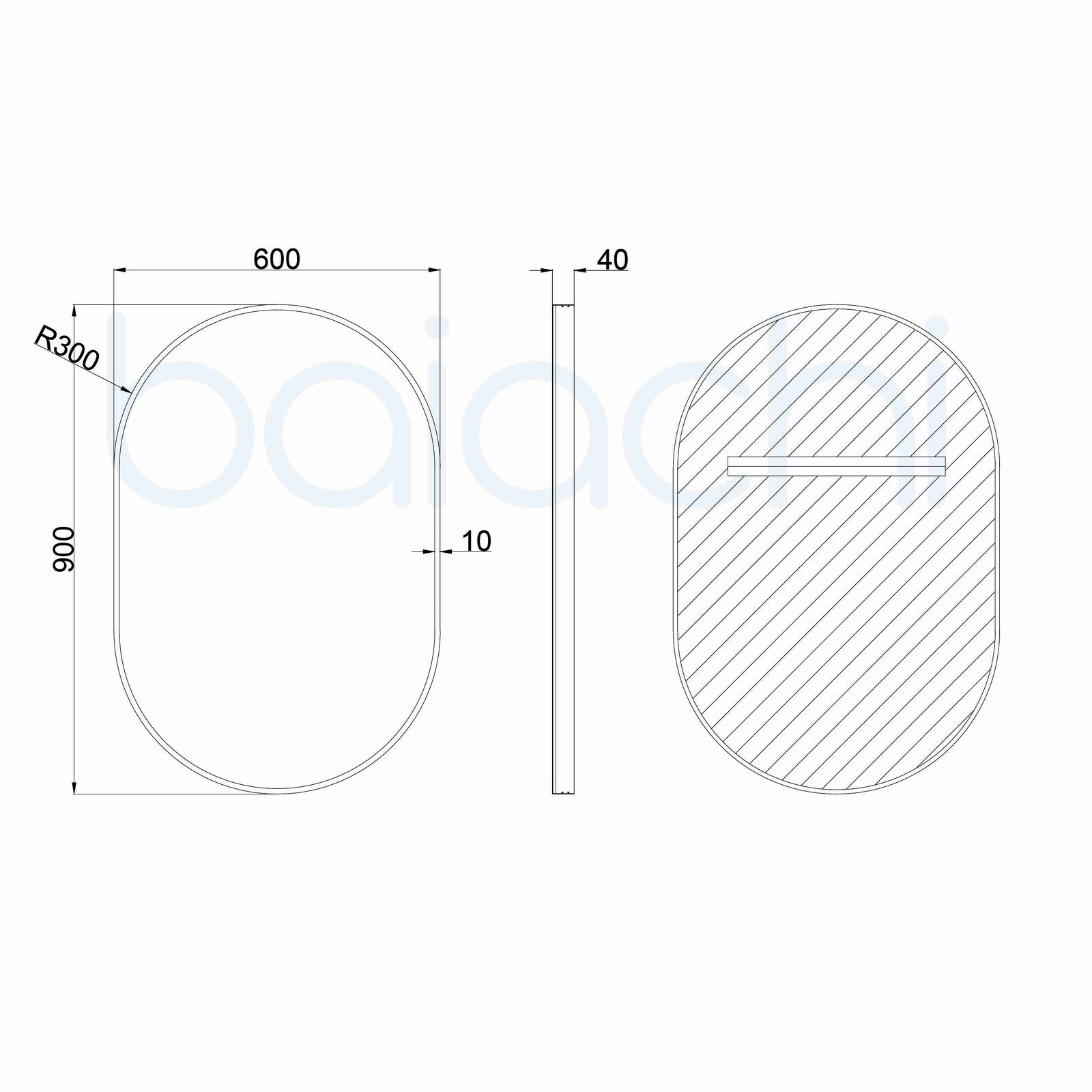 Baiachi Oval 600mmx900mm Frame Mirror Gun Metal
