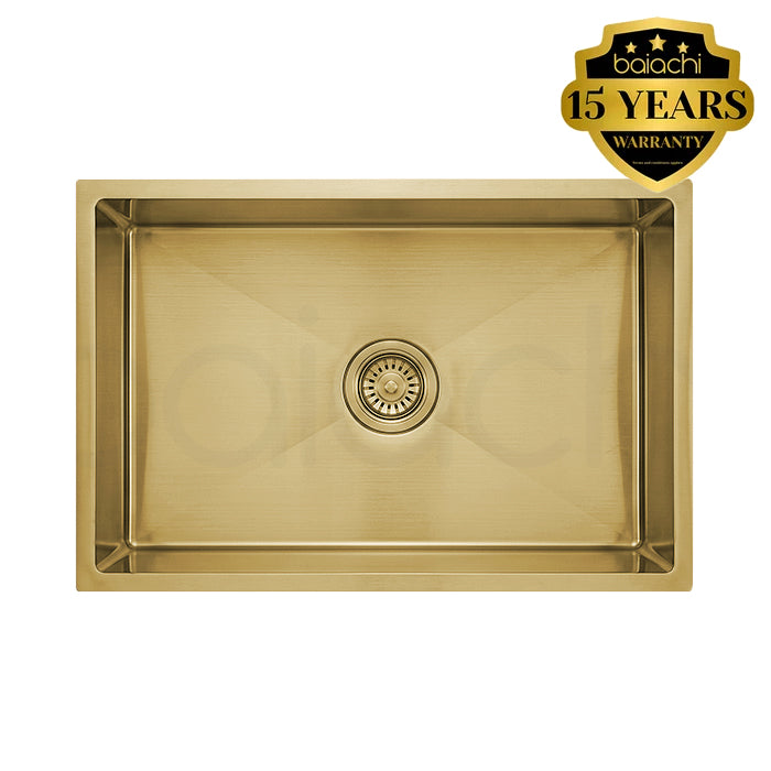 Baiachi 650x450 Handmade Kitchen and Laundry Stainless Steel Sink Single Bowl Top Undermount Brushed Gold