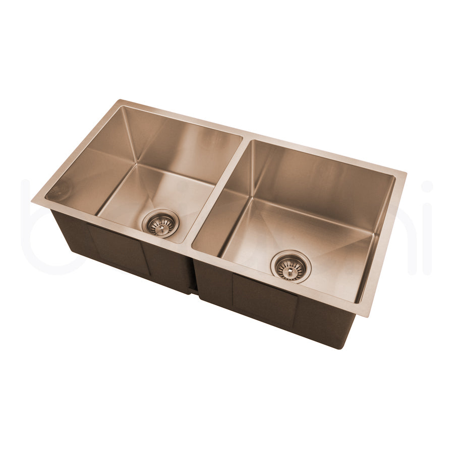 Baiachi 870x450 Handmade Kitchen and Laundry Stainless Steel Sink Double Bowl Top Undermount Brushed Copper