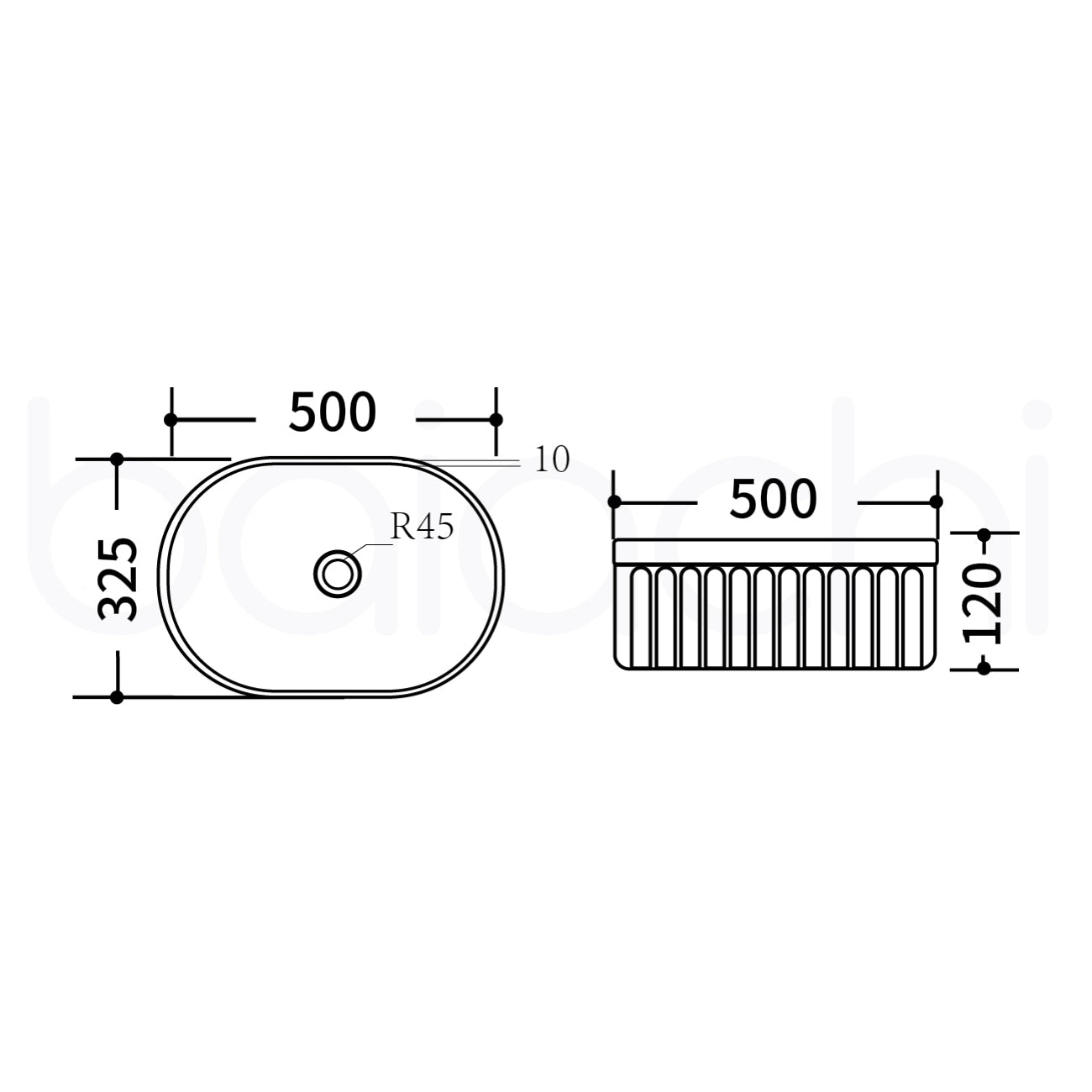 Baiachi 500x325mm Ceramic Above Counter Fluted Basin White