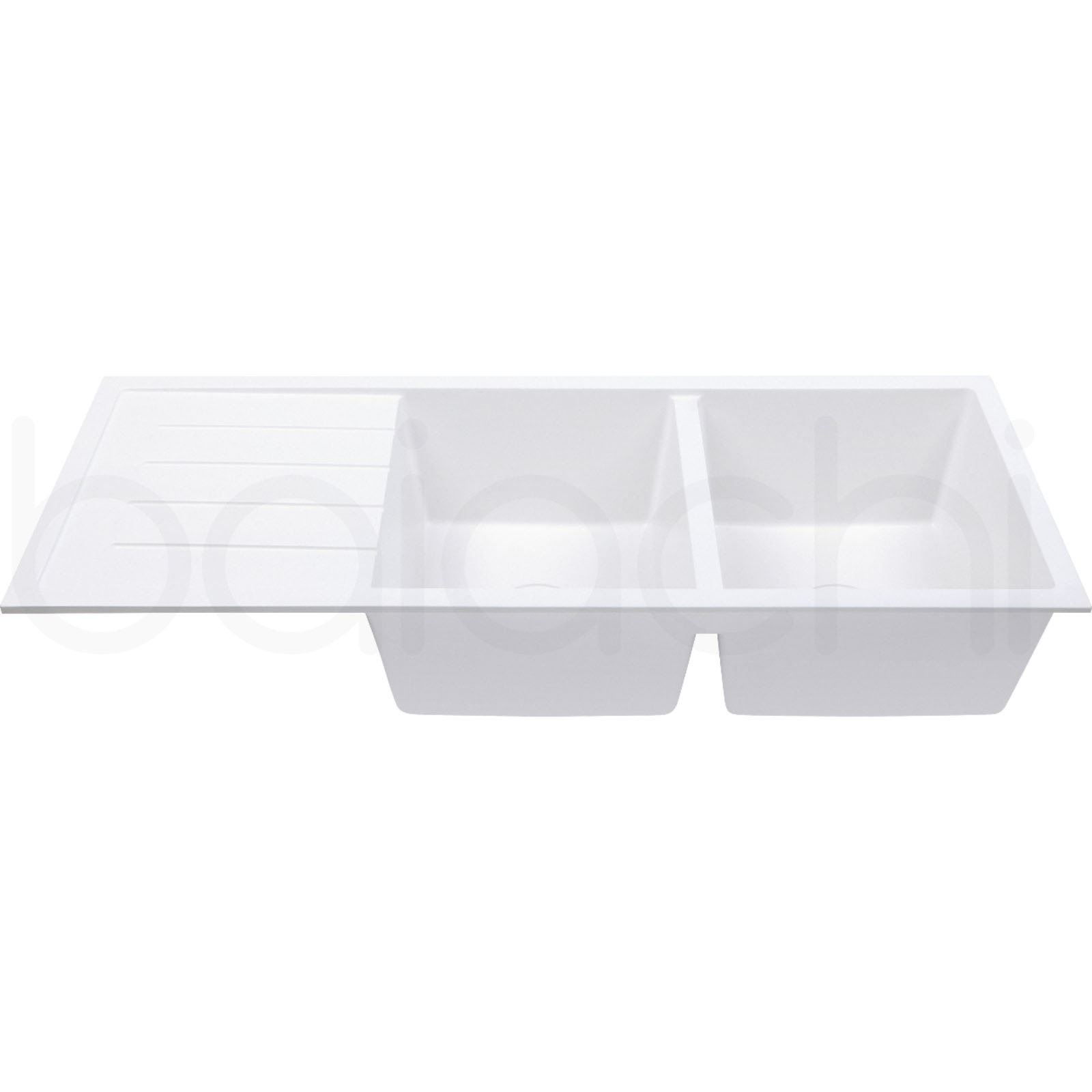 Baiachi 1160 x 450 Double Bowl and Drainer Granite Kitchen Sink White with Brushed Copper Waste