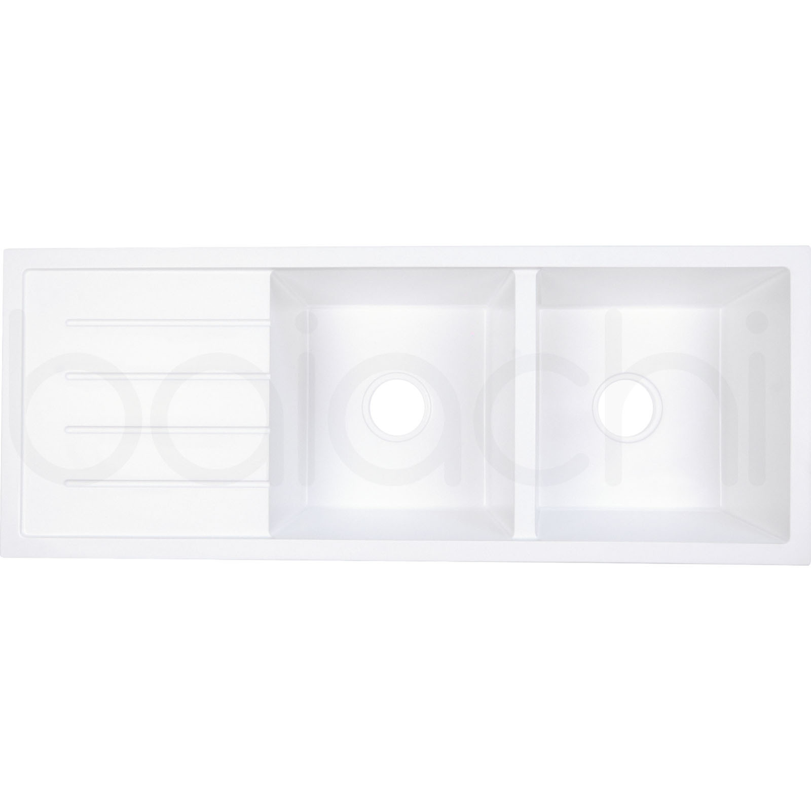 Baiachi 1160 x 450 Double Bowl and Drainer Granite Kitchen Sink White with Brushed Copper Waste