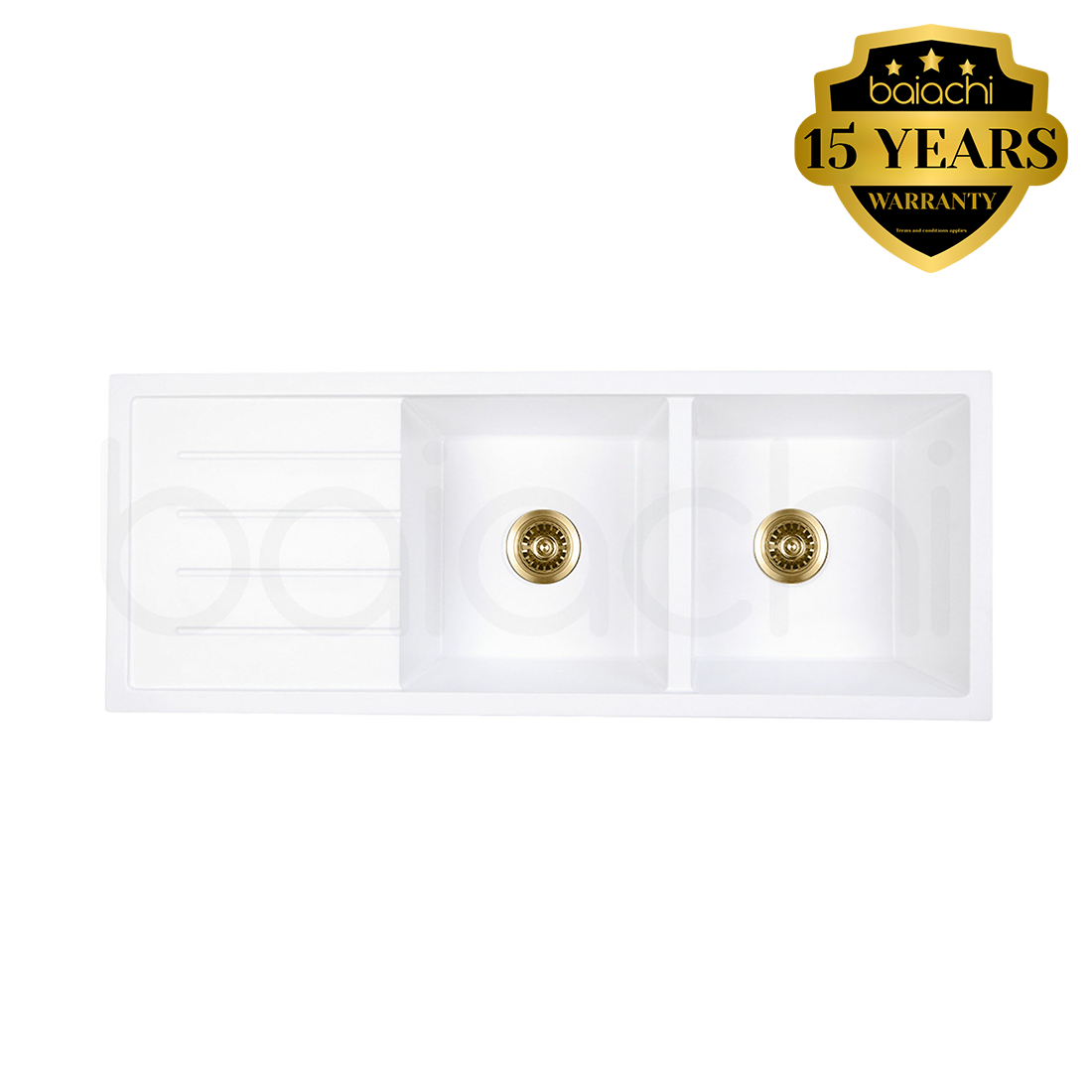 Baiachi 1160 x 450 Double Bowl and Drainer Granite Kitchen Sink White