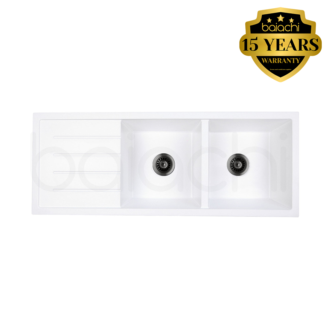 Baiachi 1160 x 450 Double Bowl and Drainer Granite Kitchen Sink White