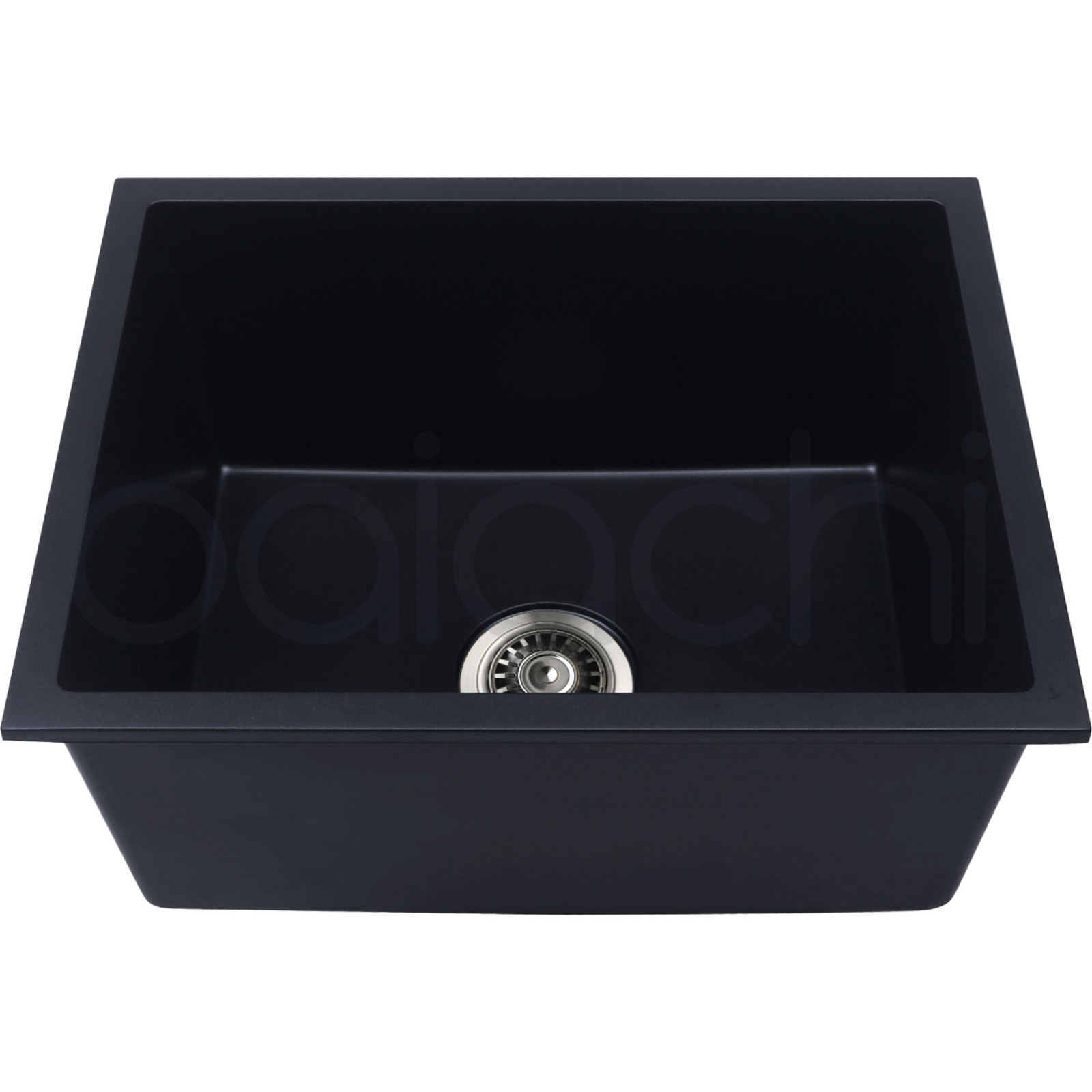 Baiachi 650 x 450 Single Bowl Granite Kitchen Sink Black with Brushed Copper Waste