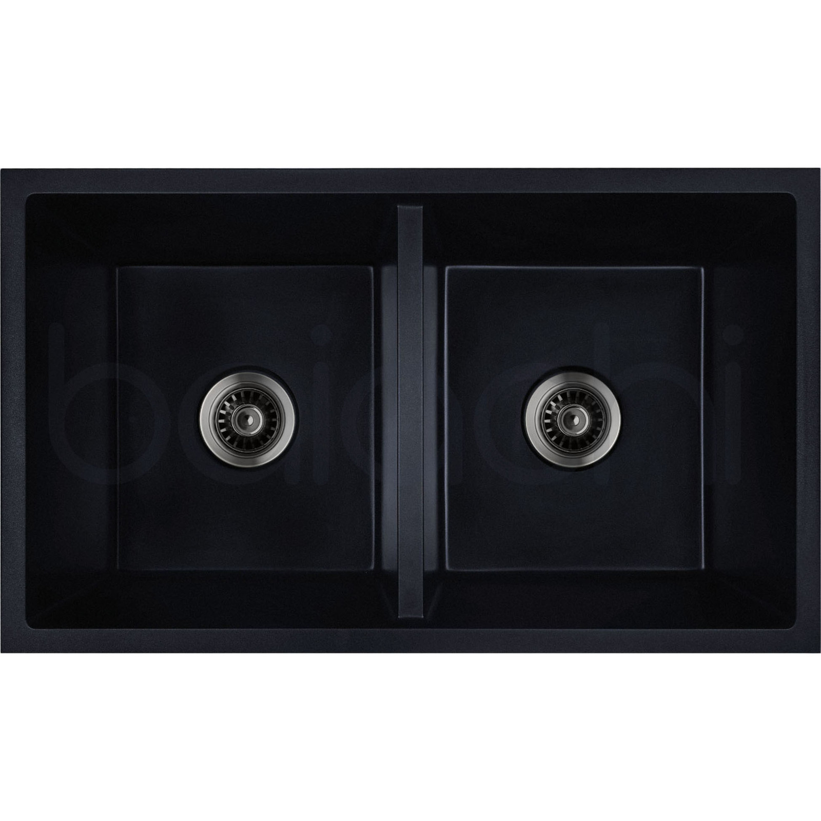 Baiachi 770 x 450 Double Bowl Granite Kitchen Sink Black with Black Waste