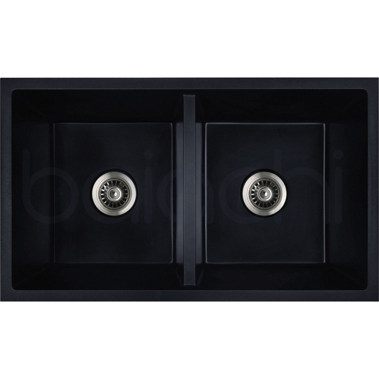 Baiachi 770 x 450 Double Bowl Granite Kitchen Sink Black with Black Waste