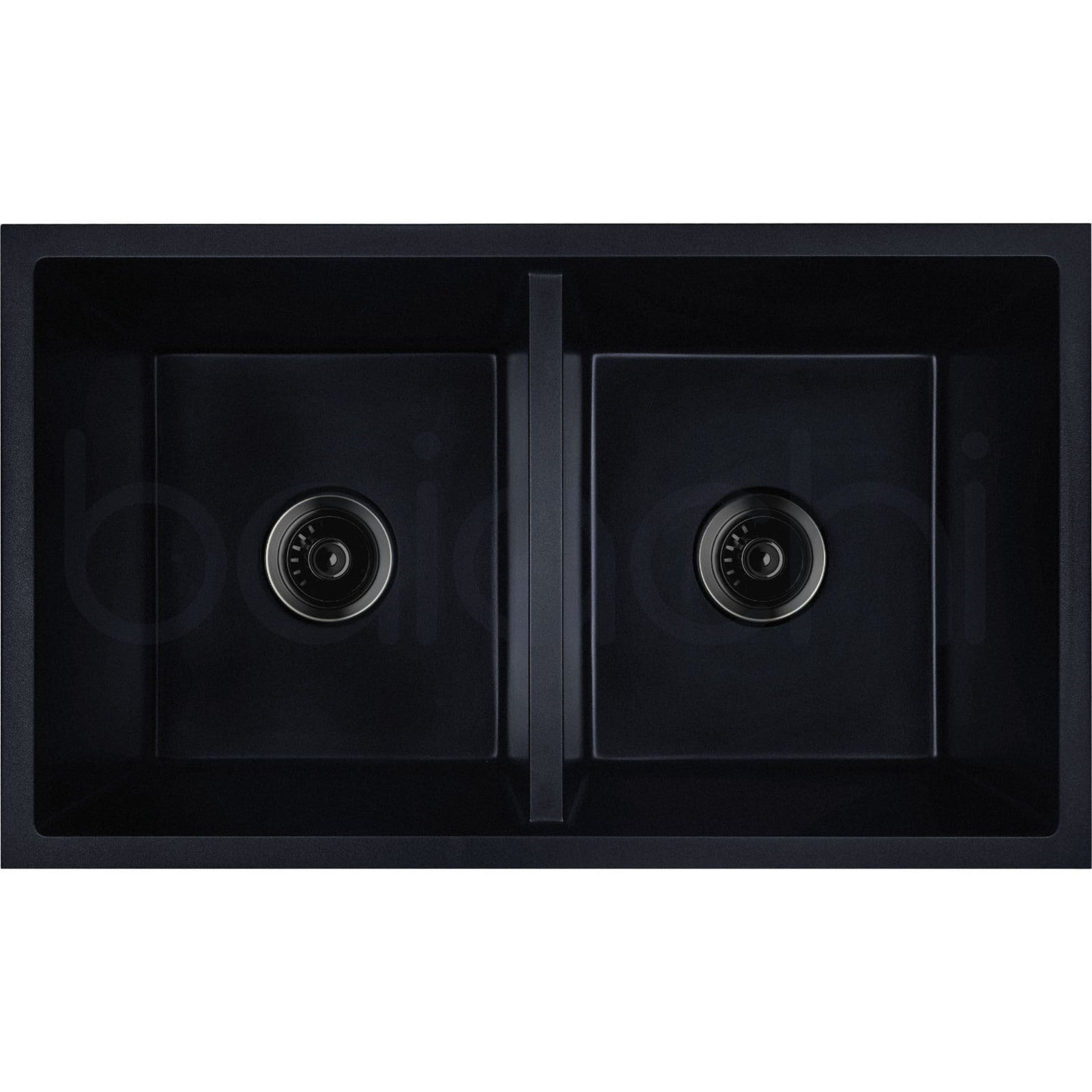 Baiachi 770 x 450 Double Bowl Granite Kitchen Sink Black with Black Waste