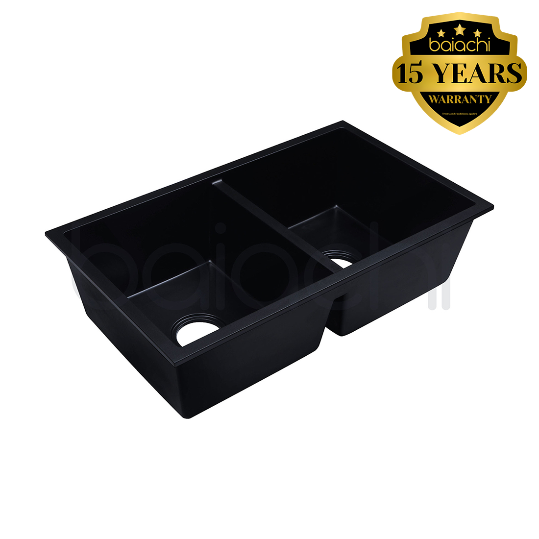 Baiachi 770 x 450 Double Bowl Granite Kitchen Sink Black