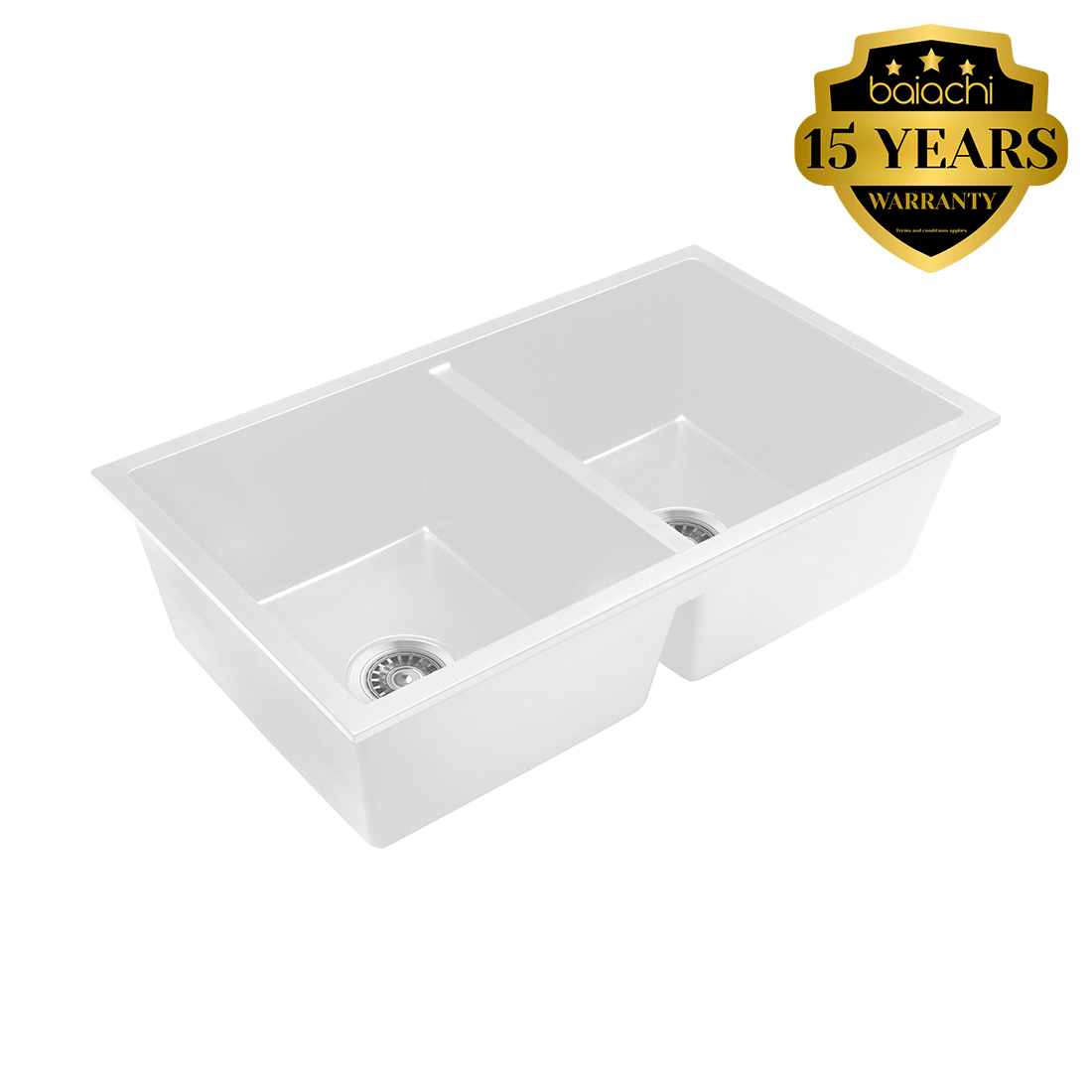 Baiachi 770 x 450 Double Bowl Granite Kitchen Sink White