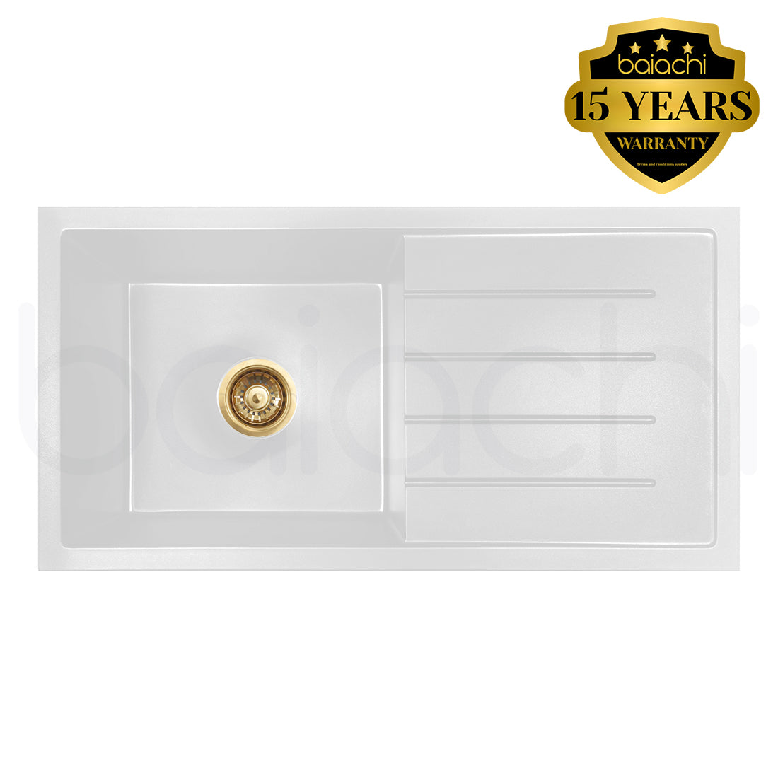 Baiachi 860 x 450 Single Bowl and Drainer Granite Kitchen Sink White