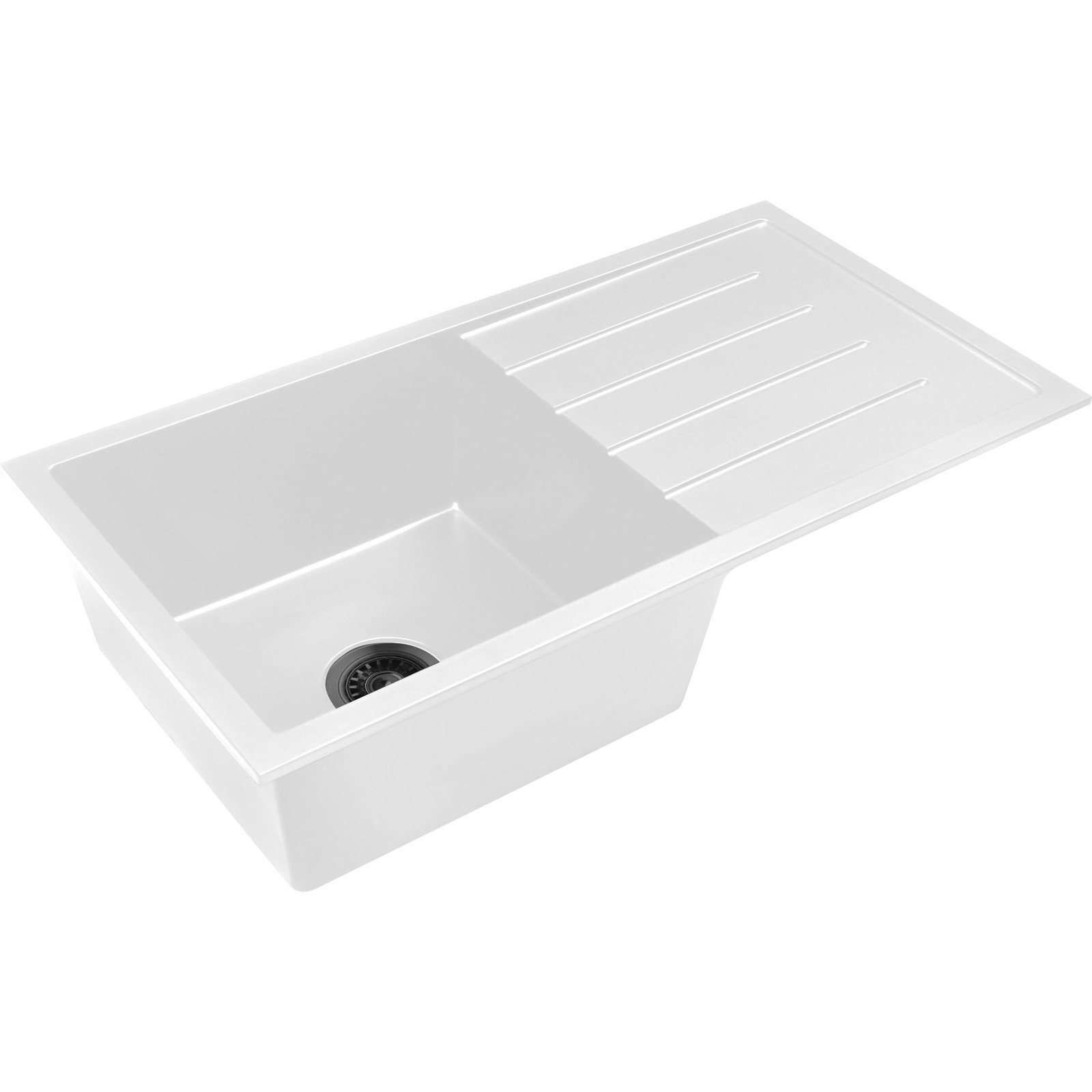 Baiachi Single Bowl and Drainer Granite Kitchen Sink White with Black Waste