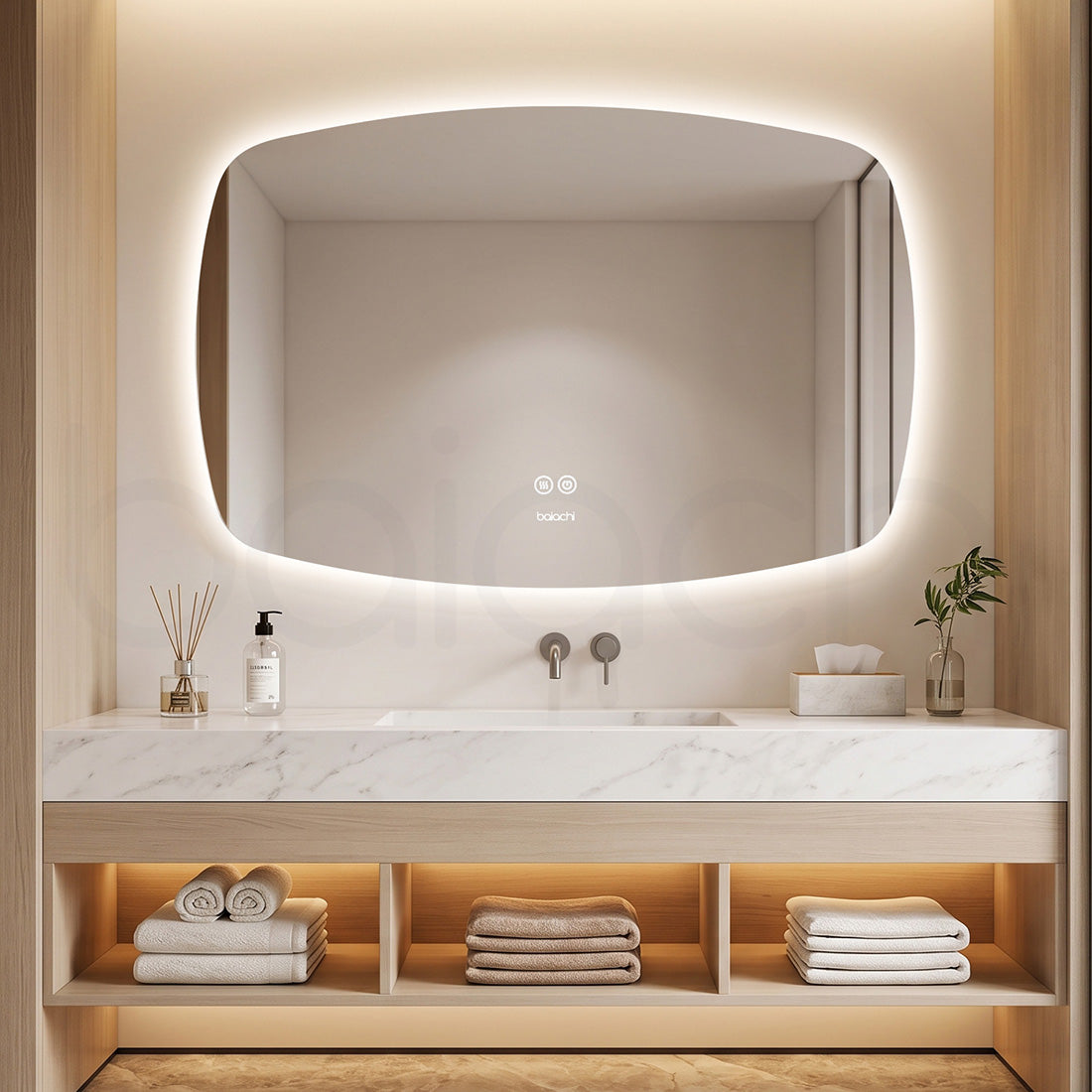 Baiachi LED Soft Square 1200x800mm Backlit Anti-Fog Mirror