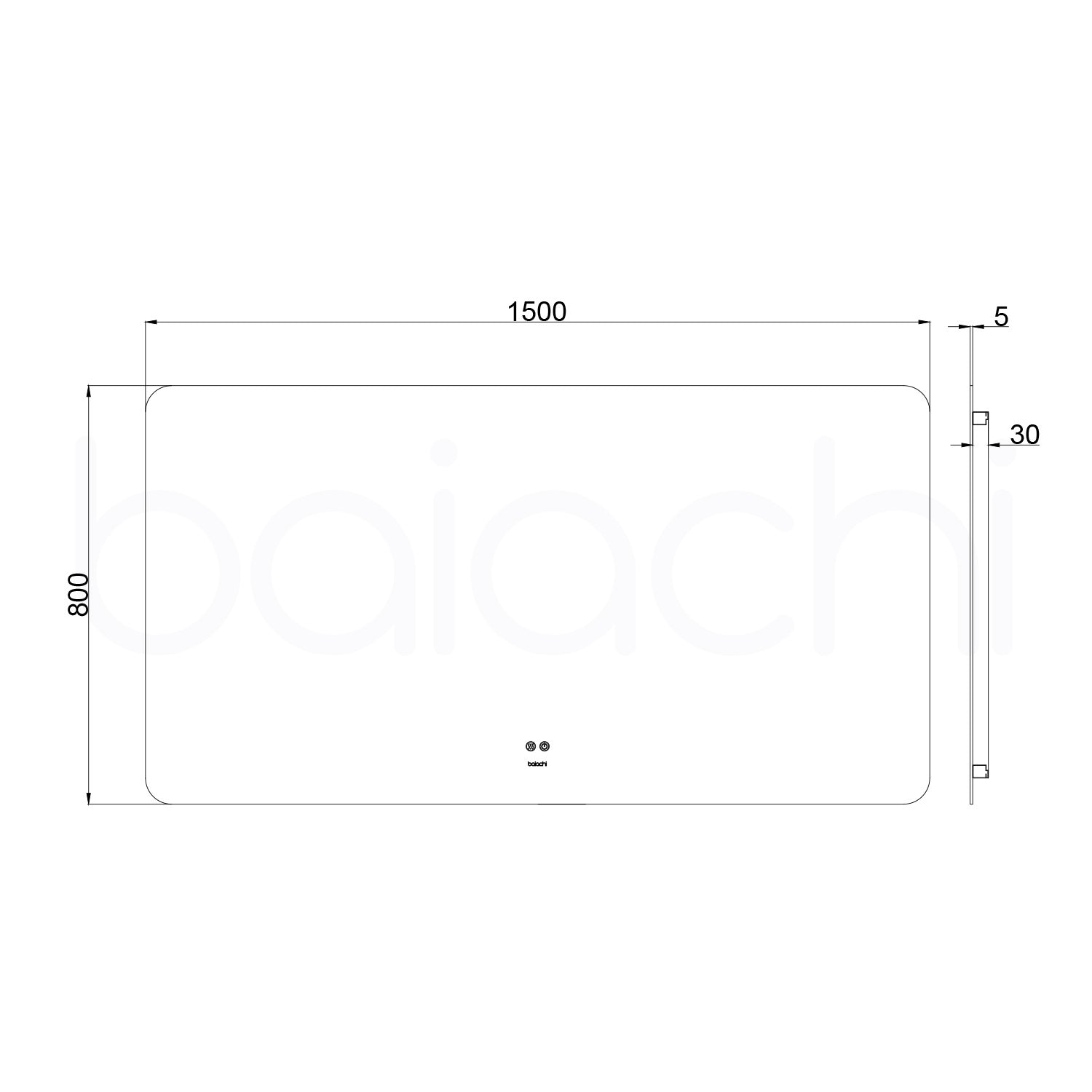 Baiachi LED Square 1500x800mm Backlit Anti-Fog Mirror