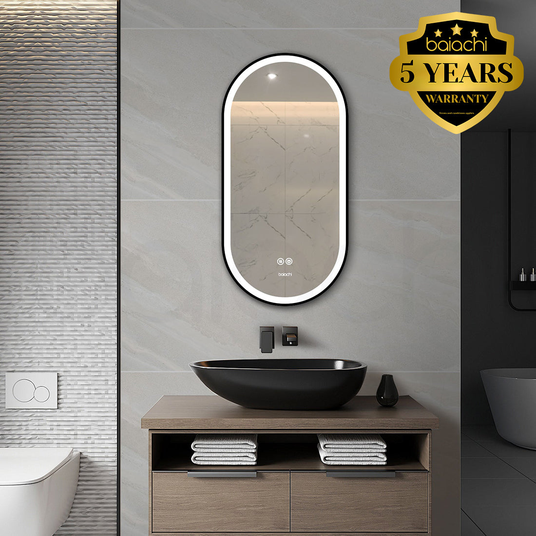 Baiachi Cora LED Oval 450mmx900mm Frame Mirror Matte Black