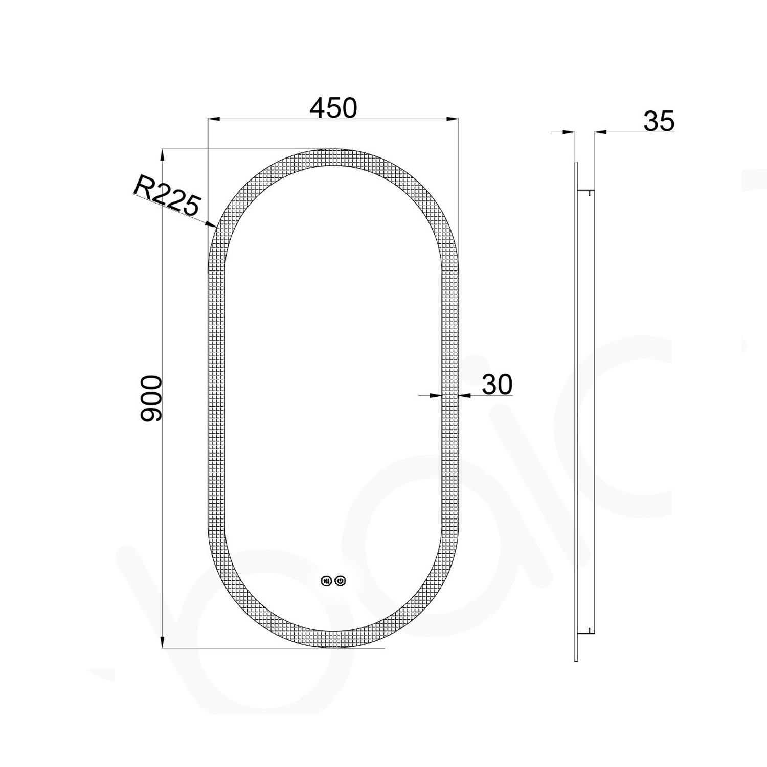 Baiachi Cora LED Oval 450mmx900mm Frameless Mirror