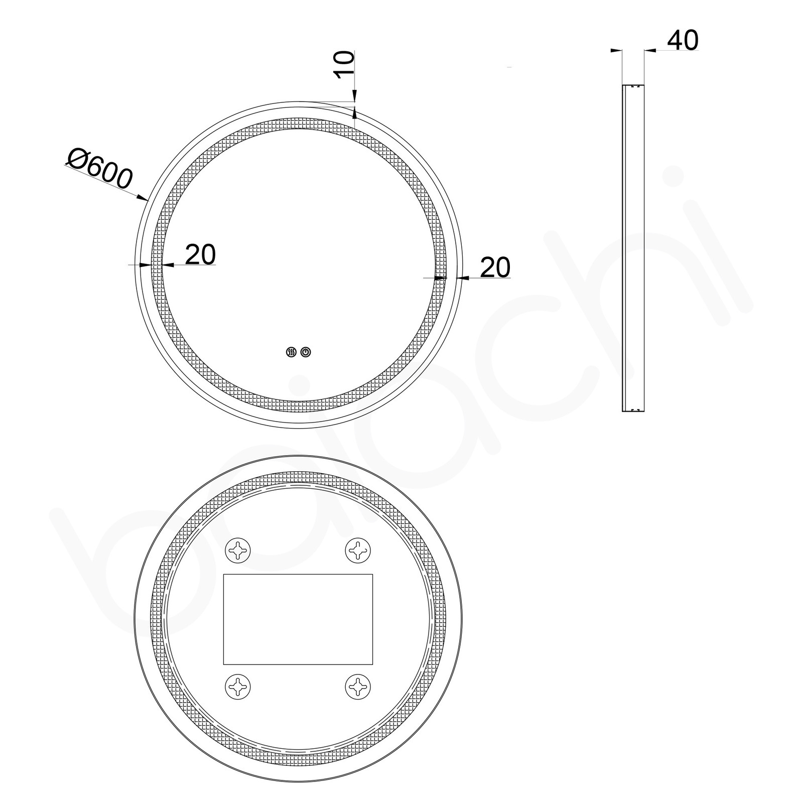 Baiachi Otus LED Round 600mm Frame Mirror Brushed Silver