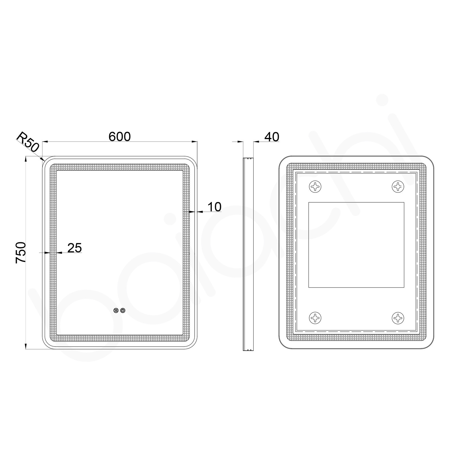 Baiachi Eden LED Square 600mmx750mm Frame Mirror Brushed Gold