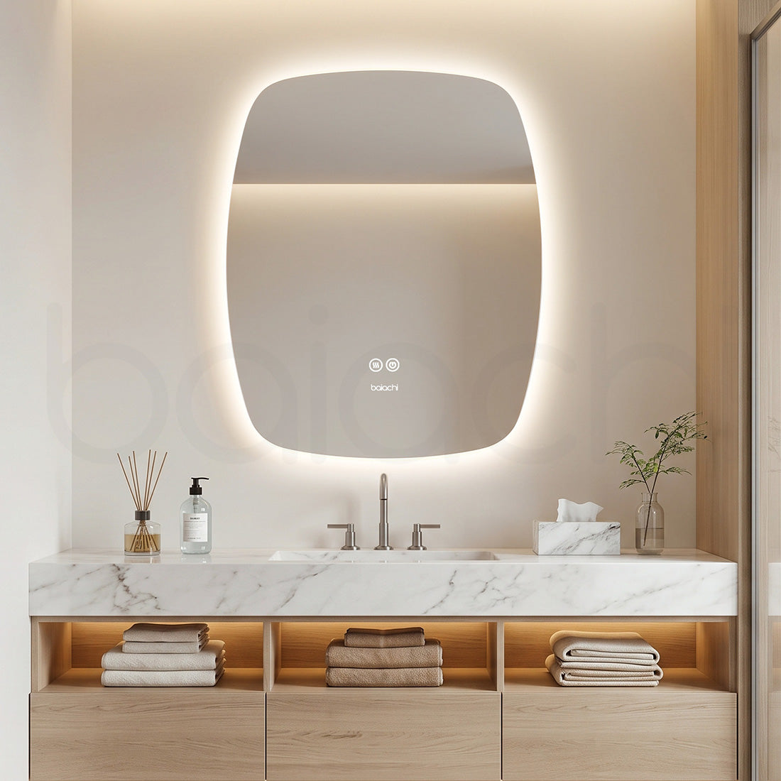 Baiachi LED Soft Square 600x750mm Backlit Anti-Fog Mirror