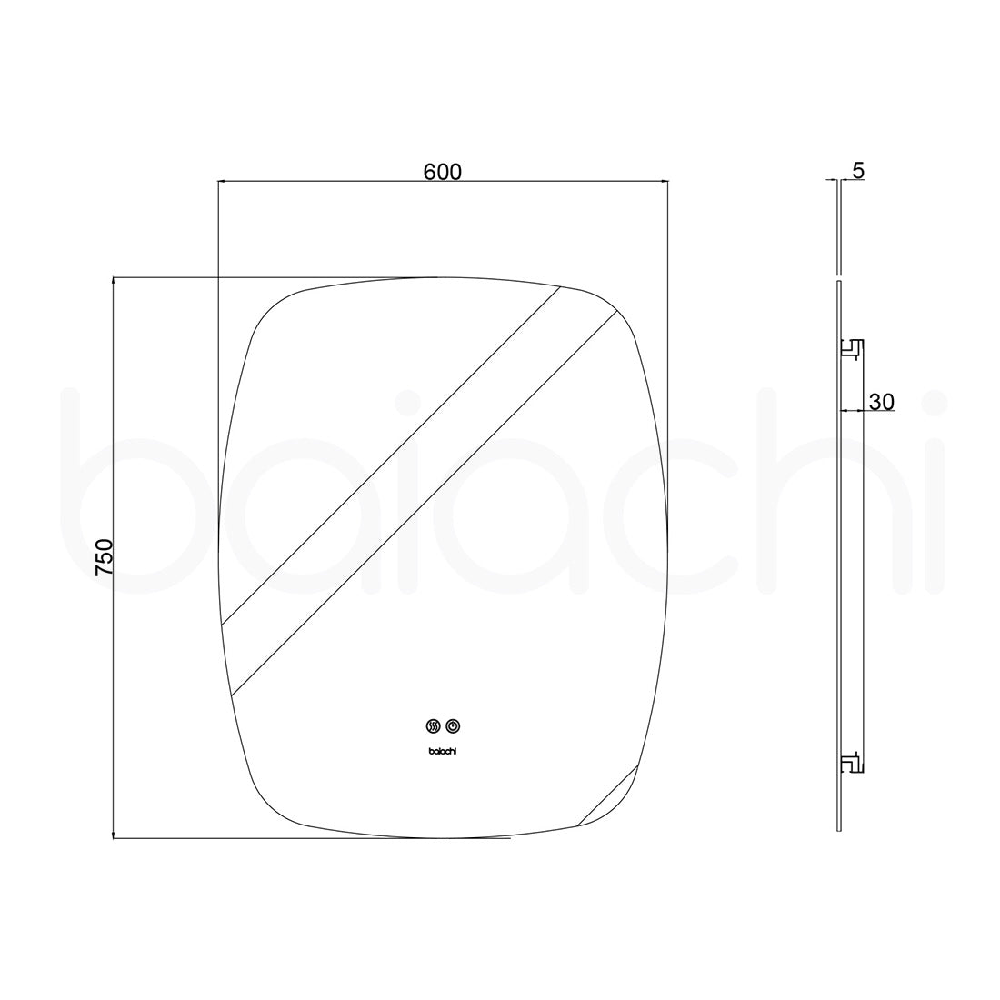 Baiachi LED Soft Square 600x750mm Backlit Anti-Fog Mirror