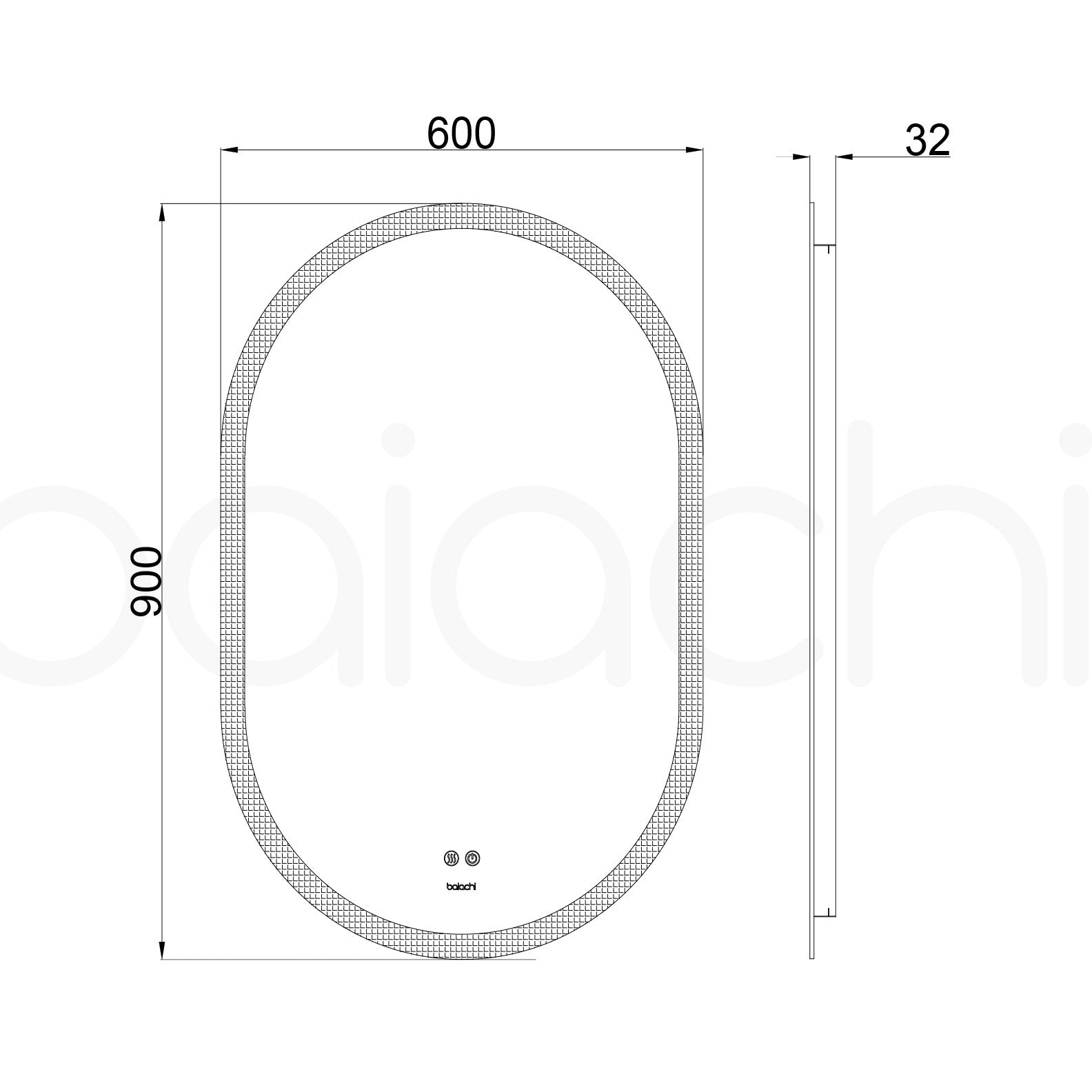 Baiachi Cora LED Oval 600mmx900mm Frameless Mirror.