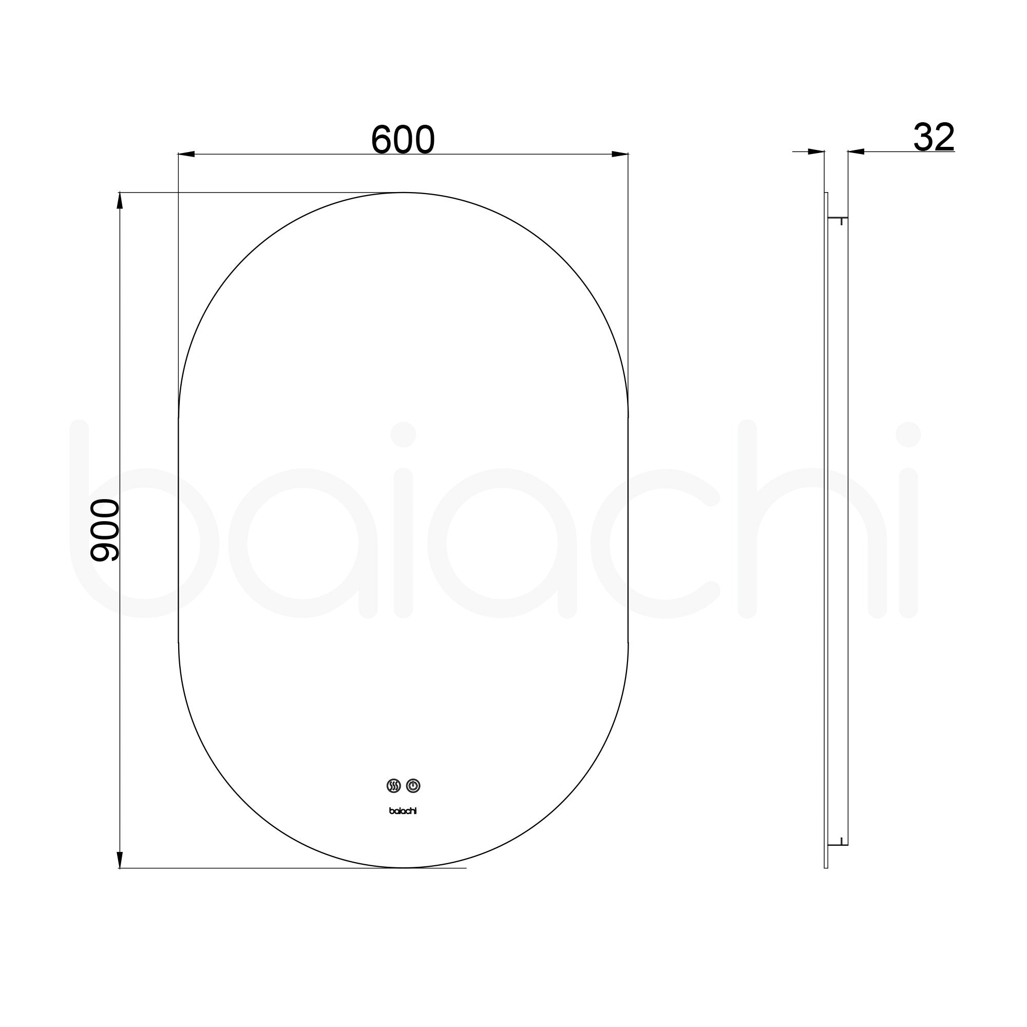 Baiachi LED Oval 600x900mm Backlit Anti-Fog Mirror