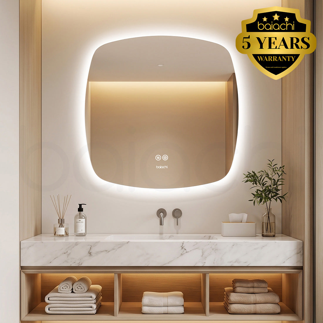 Baiachi LED Soft Square 750x750mm Backlit Anti-Fog Mirror