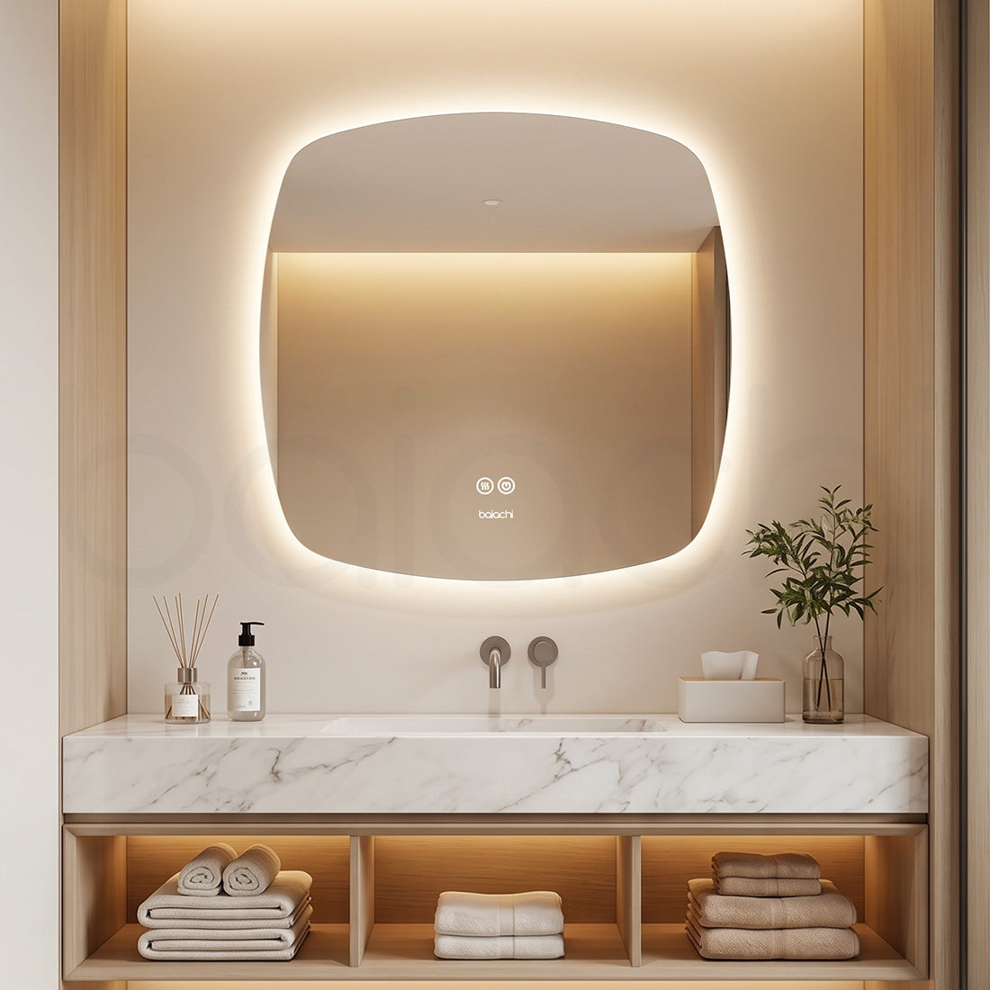 Baiachi LED Soft Square 750x750mm Backlit Anti-Fog Mirror