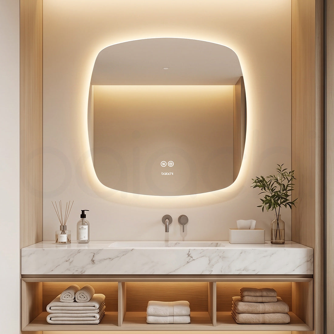 Baiachi LED Soft Square 750x750mm Backlit Anti-Fog Mirror