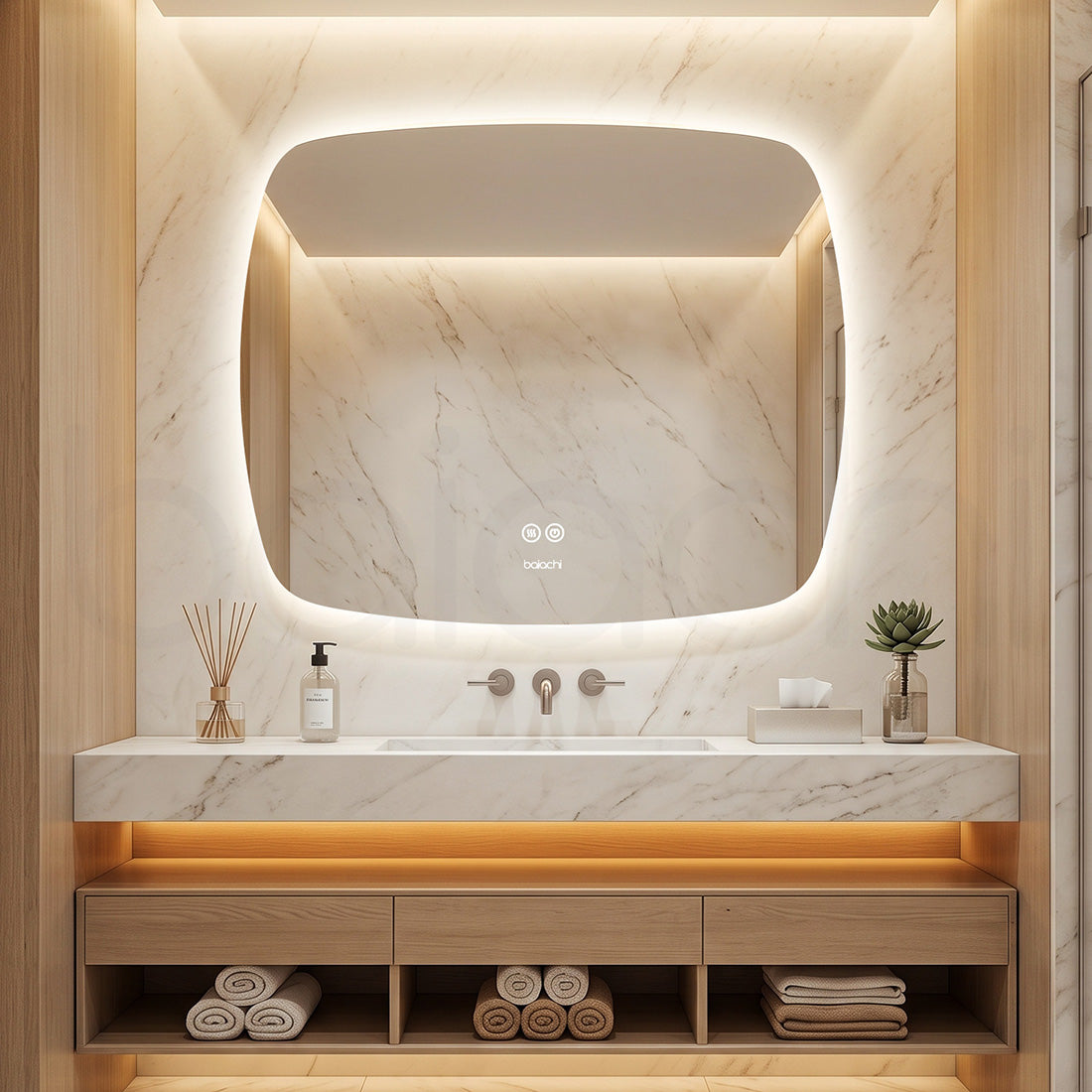 Baiachi LED Soft Square 900x750mm Backlit Anti-Fog Mirror