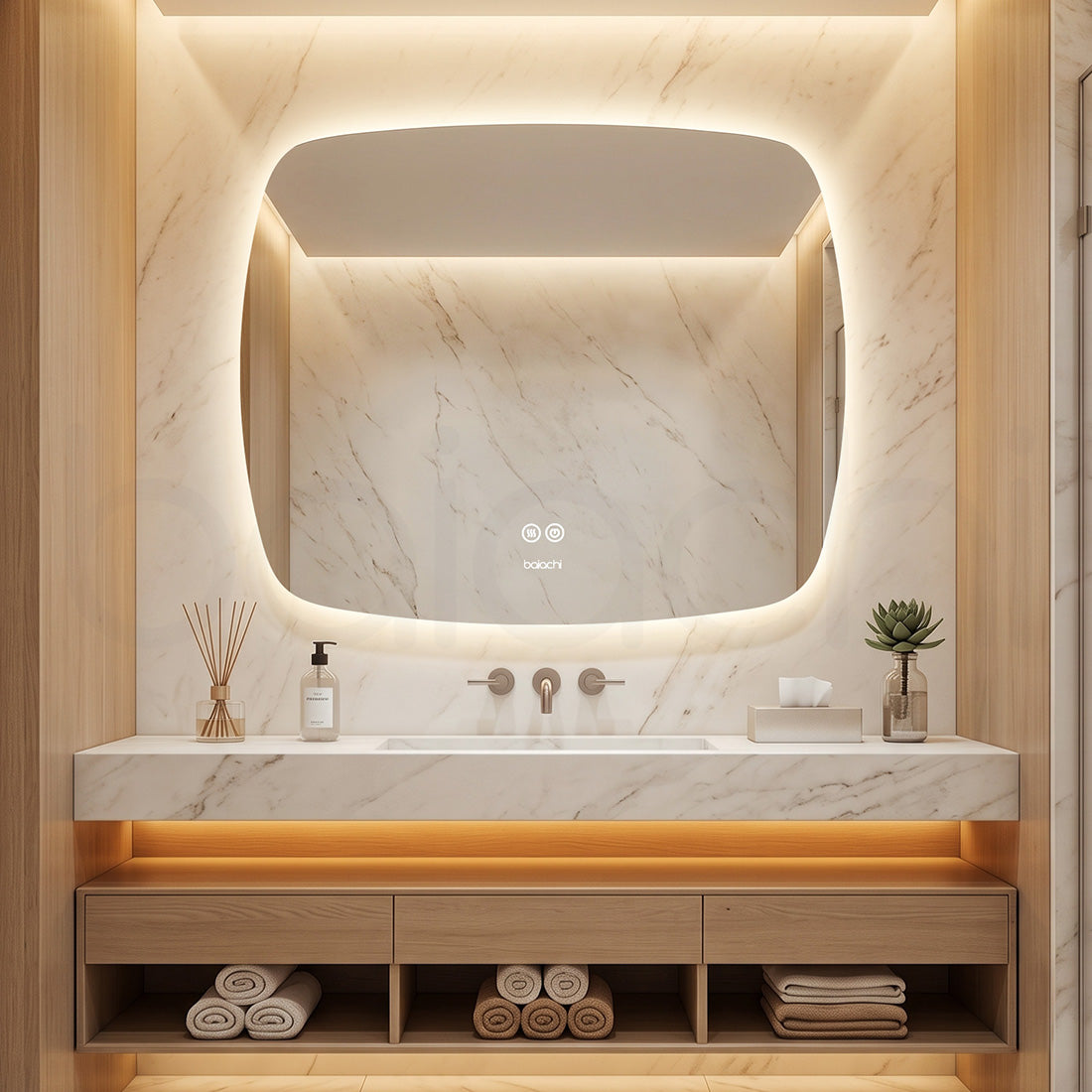 Baiachi LED Soft Square 900x750mm Backlit Anti-Fog Mirror