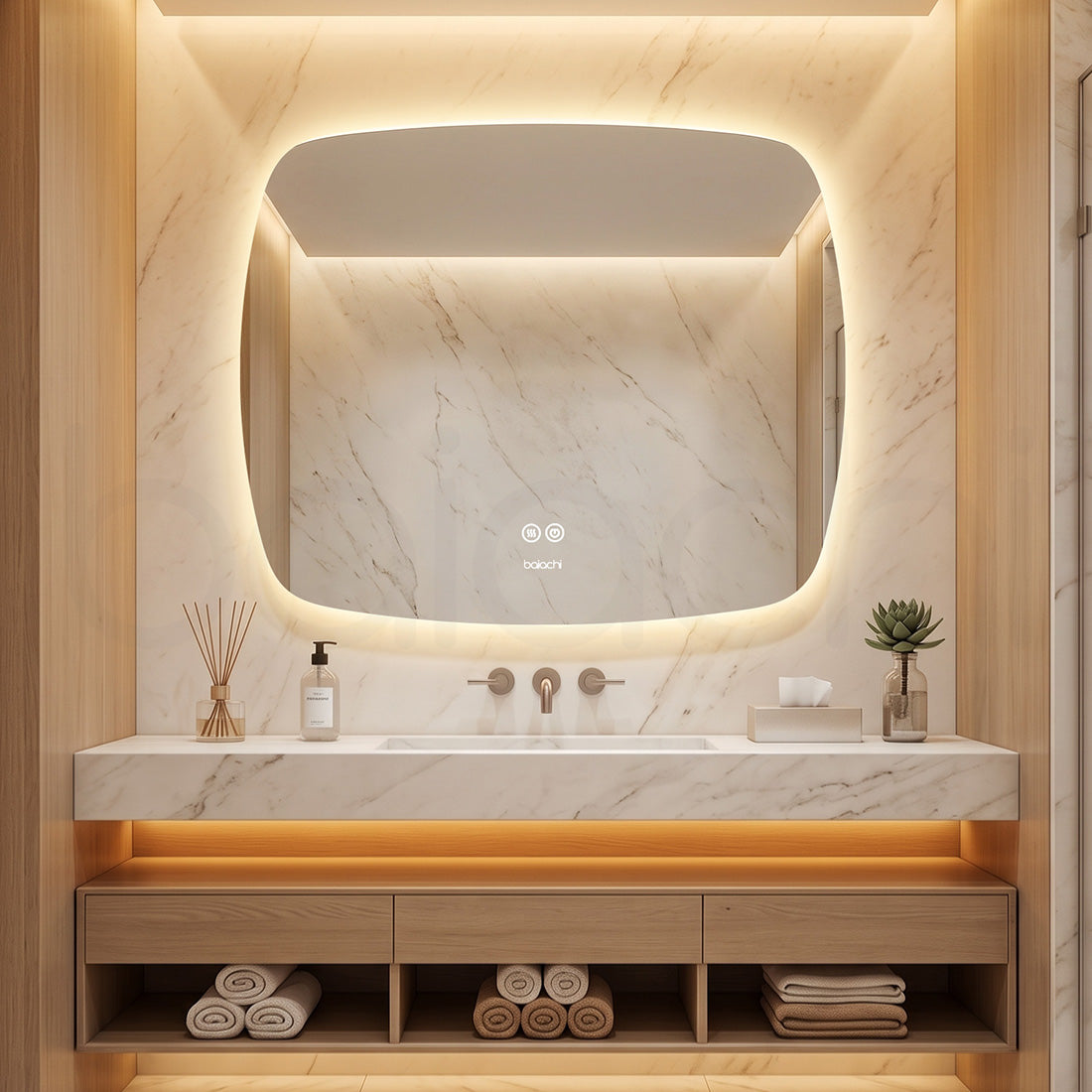 Baiachi LED Soft Square 900x750mm Backlit Anti-Fog Mirror