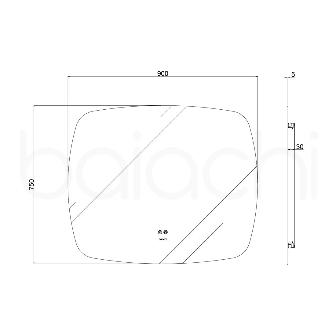 Baiachi LED Soft Square 900x750mm Backlit Anti-Fog Mirror