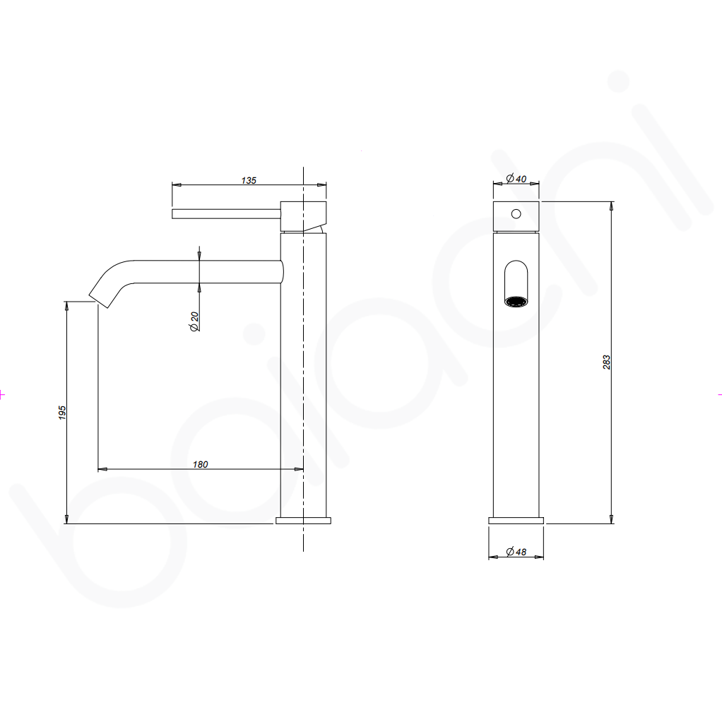 Baiachi Moreton Slimline Highrise Basin Mixer Stainless Steel