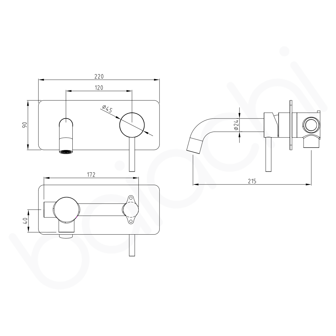 Baiachi Moreton Slimline Wall Basin Mixer Stainless Steel Chrome