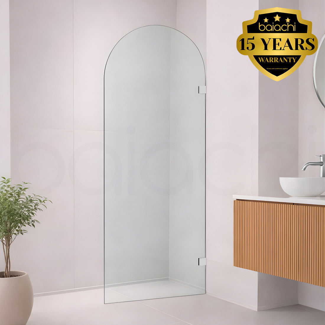 Baiachi 1200mm Arched Glass Fixed Panel Shower Screen Chrome