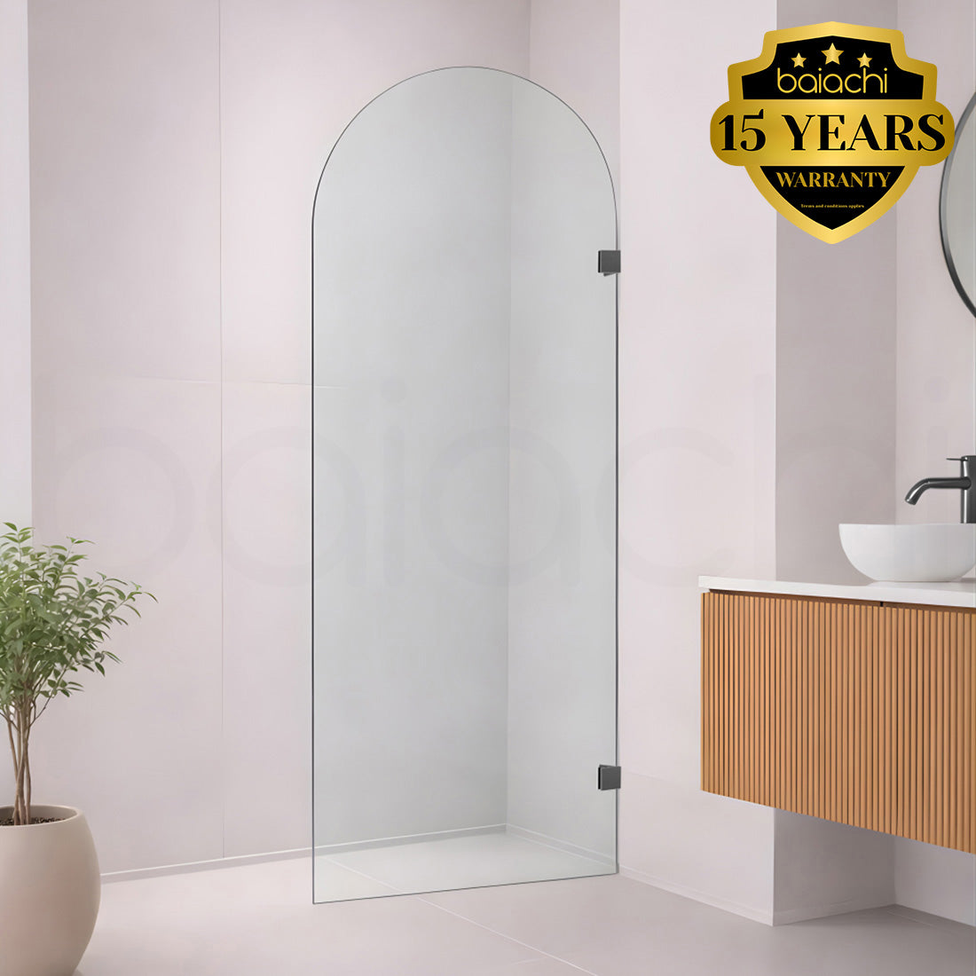 Baiachi 1000mm Arched Glass Fixed Panel Shower Screen Gun Metal