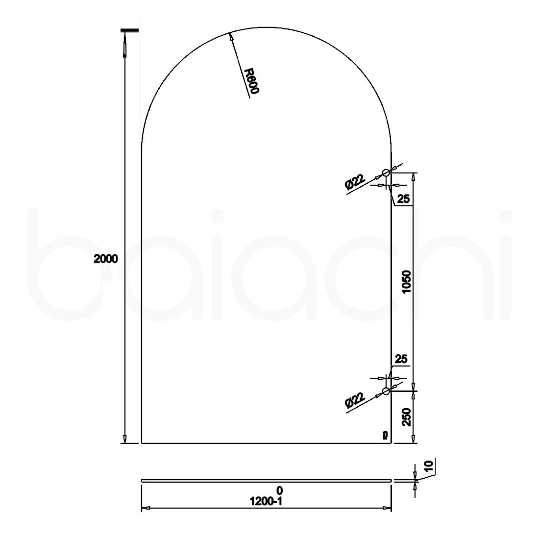 Baiachi 1200mm Arched Glass Fixed Panel Shower Screen Chrome