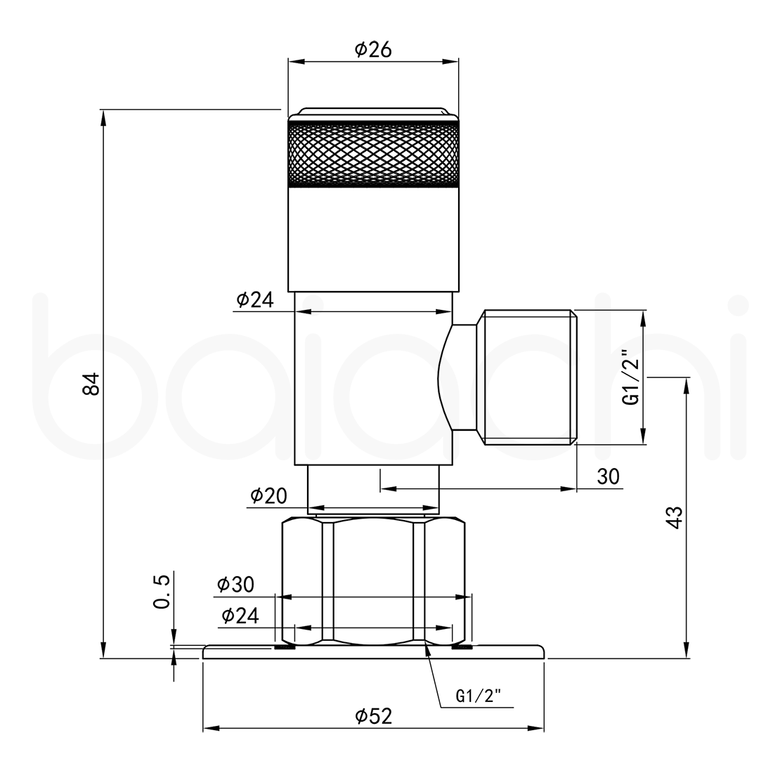 Baiachi Shattaf Loose Nut Mini Cistern Stop Stainless Steel Quarter Turn with Backflow Valve PVD Antique Bronze