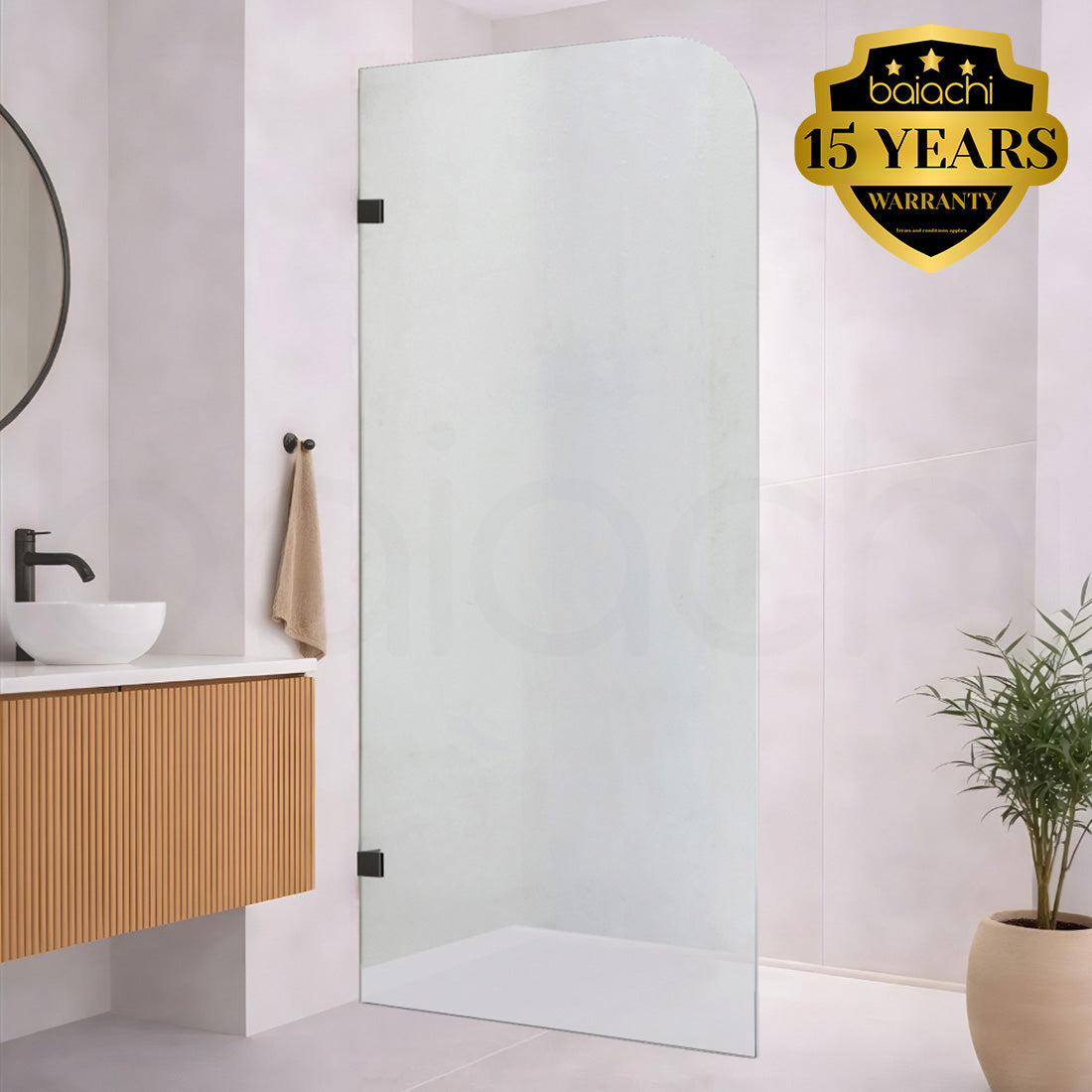 Baiachi 700mm Curved Fixed Panel Shower Screen Antique Brass