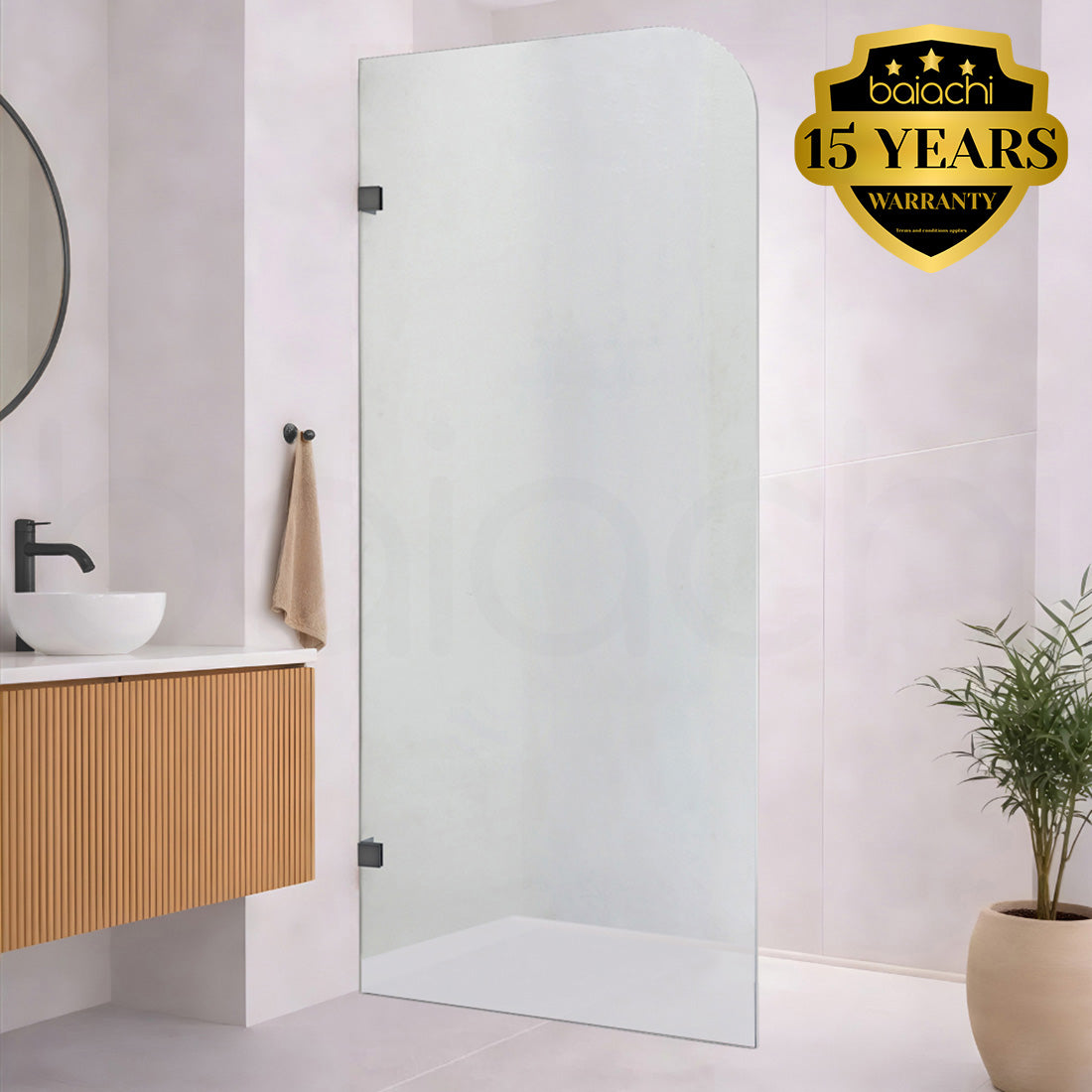 Baiachi 1000mm Curved Fixed Panel Shower Screen Matte Black