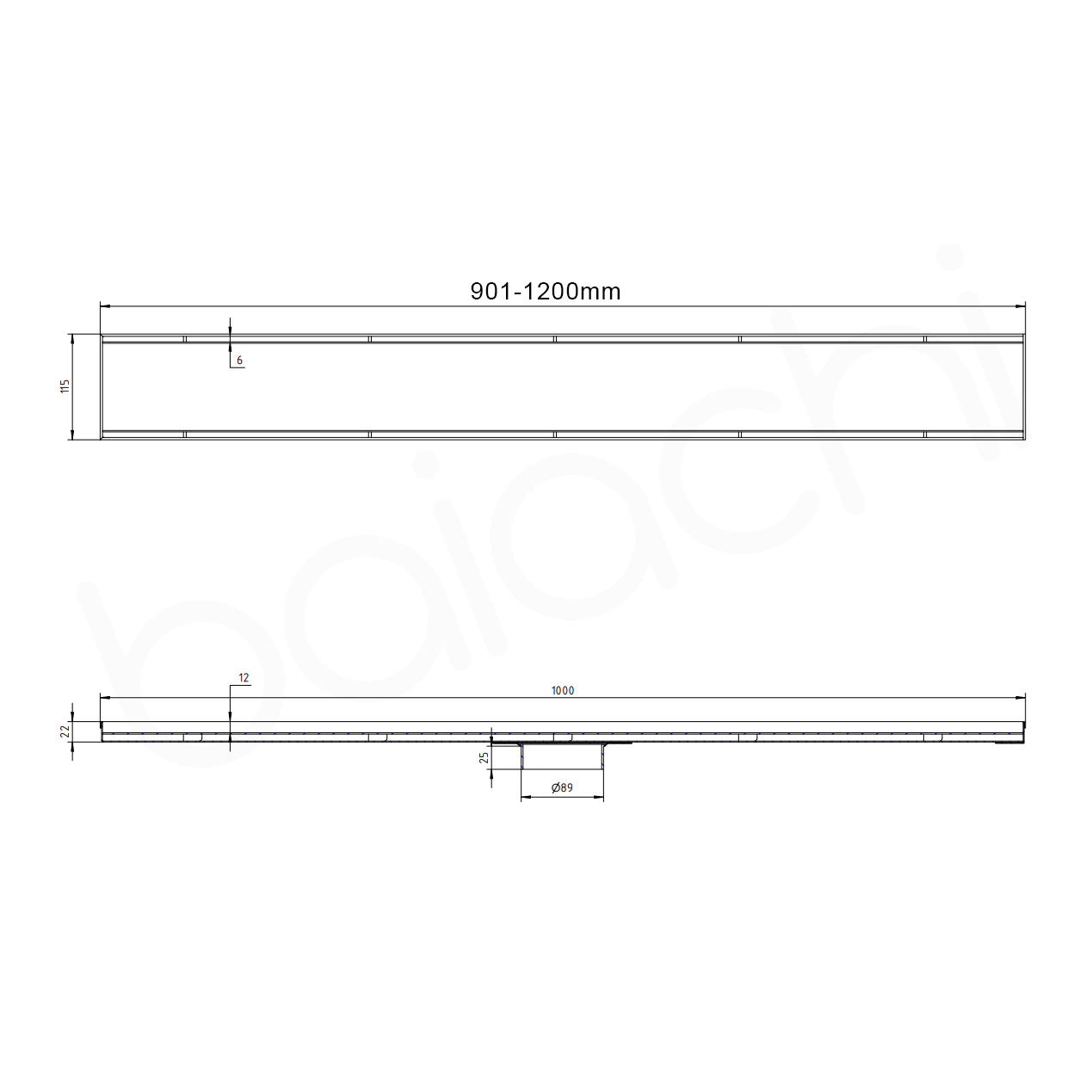 901-1200mm Linear Tile Insert Adjustable Floor Waste Gun Metal